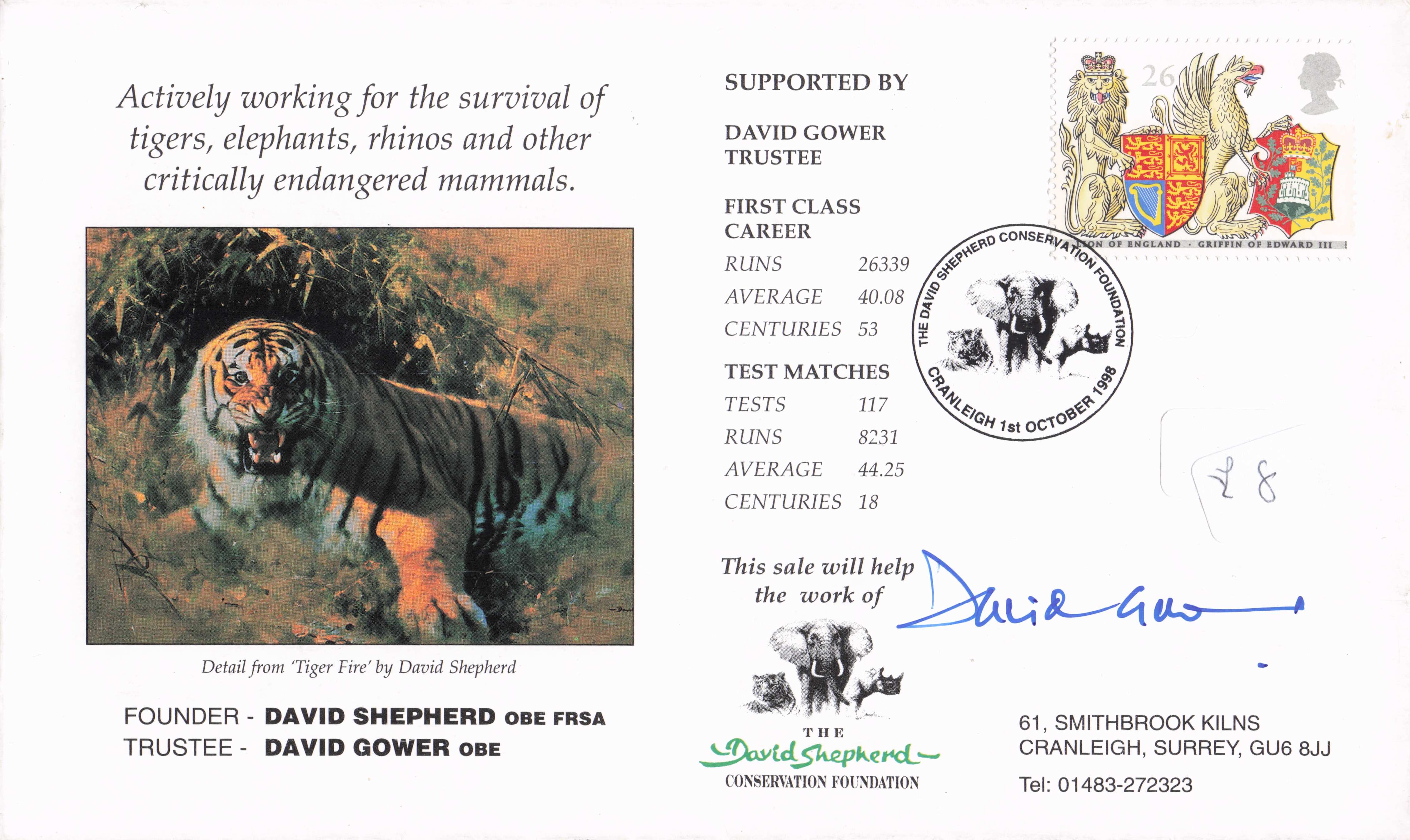 David Gower Official Shepherd Trust Wildlife Cricket 1998 Hand Signed FDC