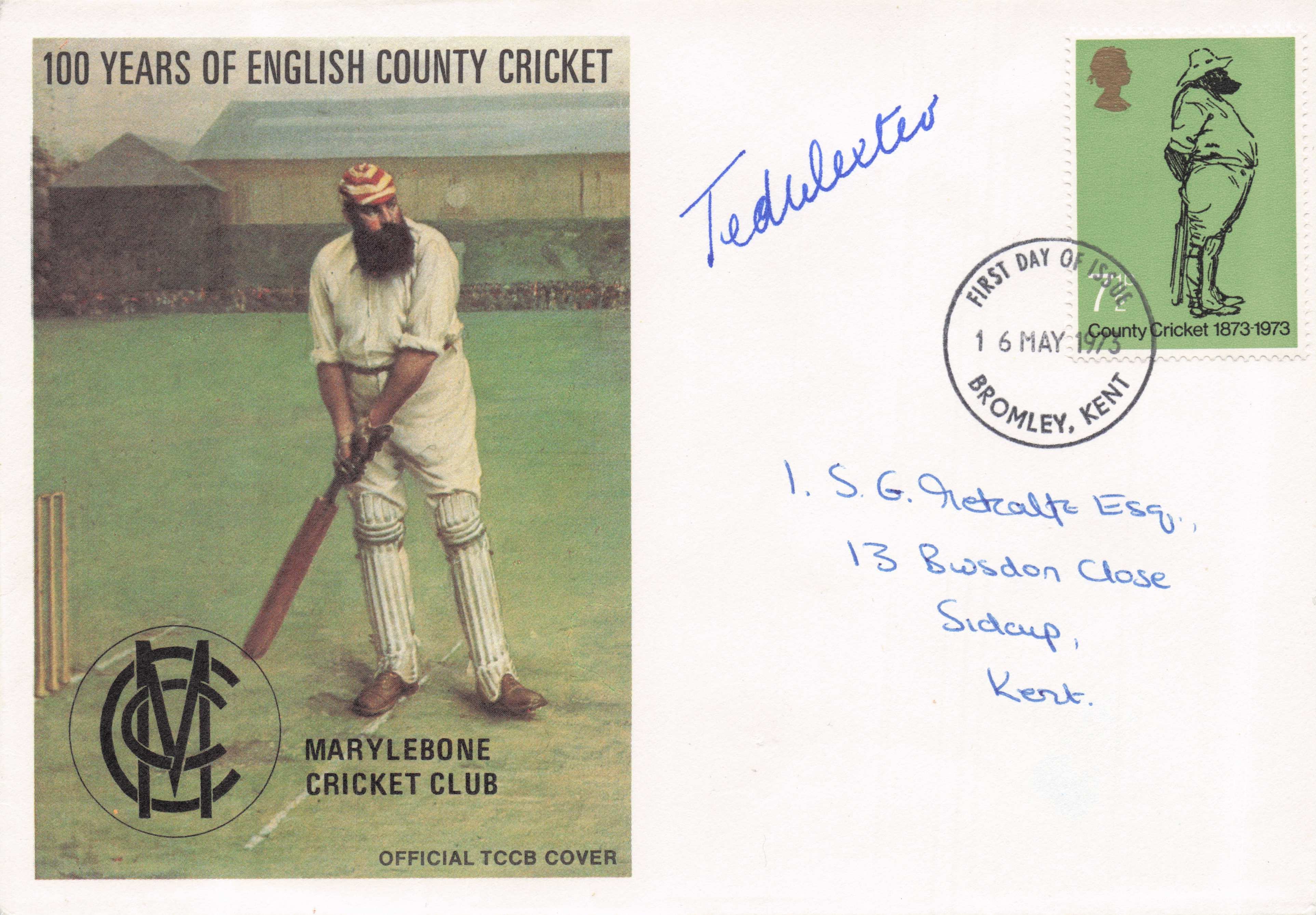 Ted Dexter Marlybone London Cricket Club 1973 Vintage Hand Signed FDC