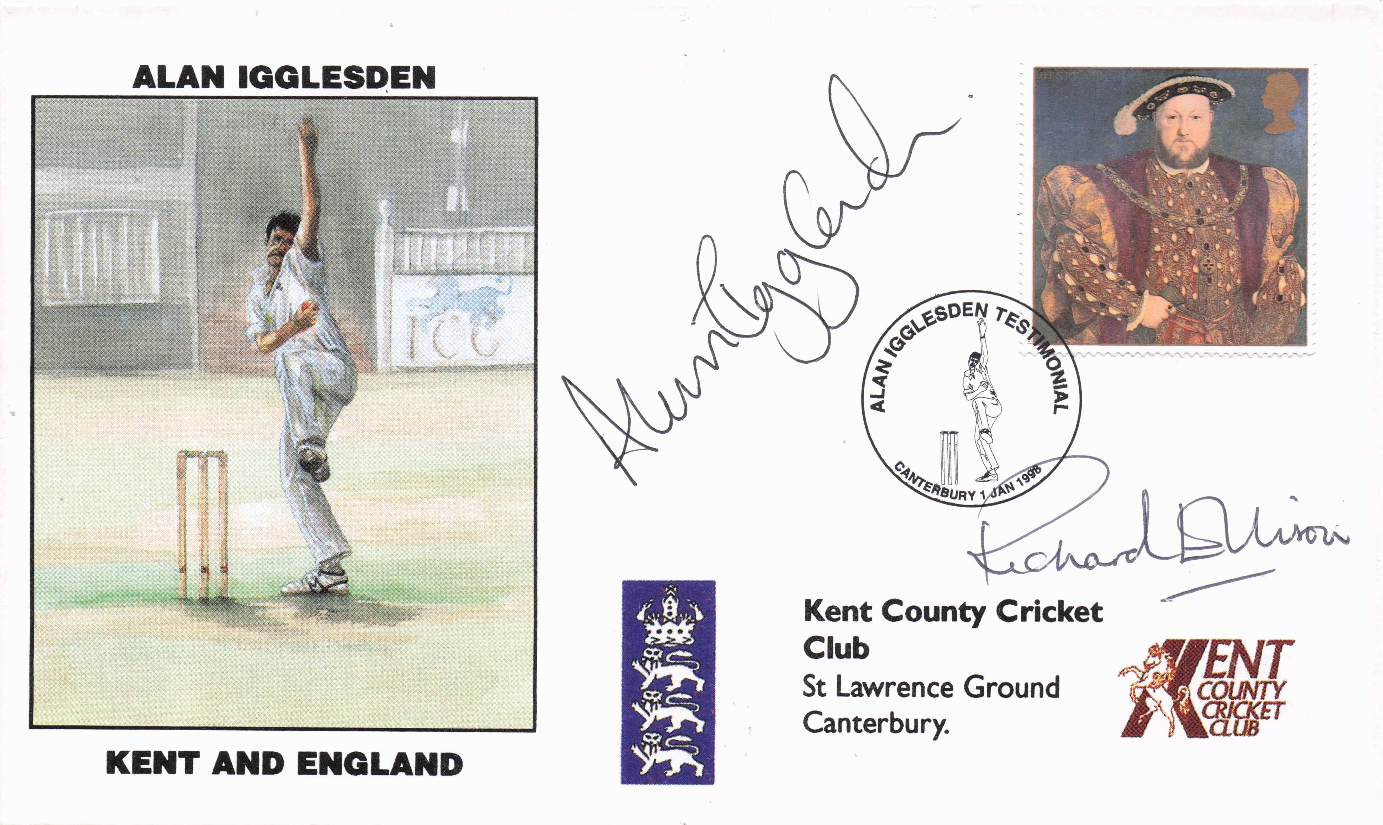 Alan Igglesden Richard Ellison Kent England MULTI Cricket Hand Signed FDC