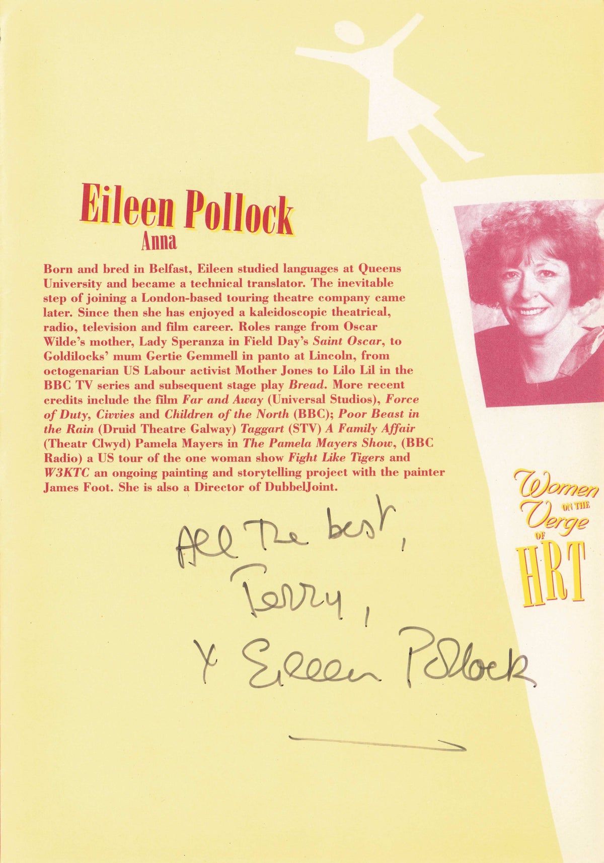 Eileen Pollock Bread TV Show Vintage Hand Signed Theatre Photo Page