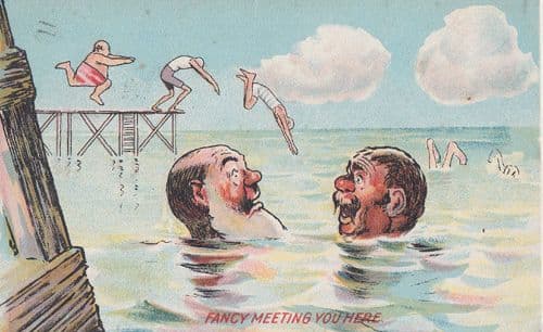 2x Old Men Swimming Diving Meeting In Sea Antique 1903 Comic Postcard
