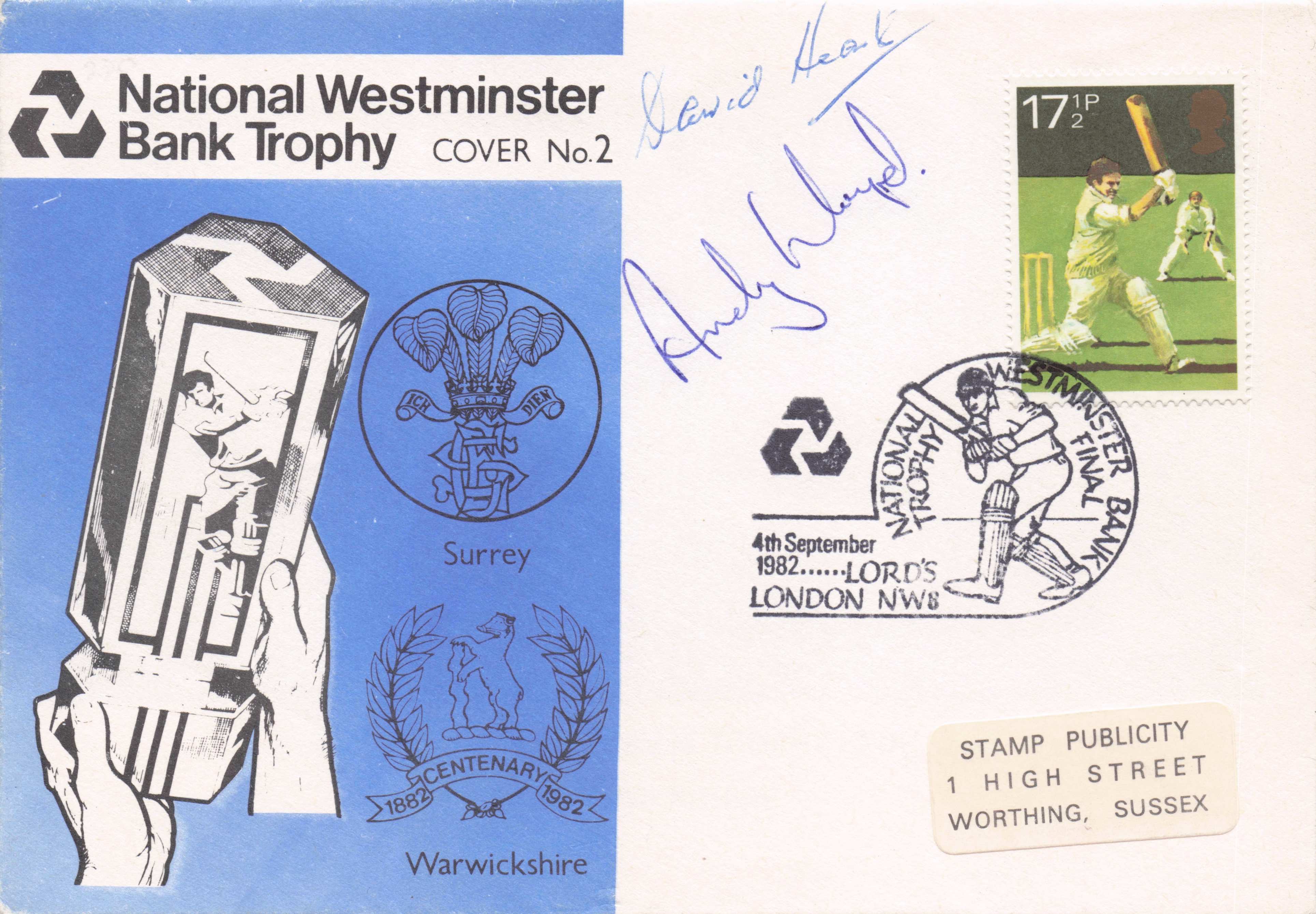 Andy Lloyd & David Smith Warwickshire 1982 Cricket Trophy Hand Signed FDC