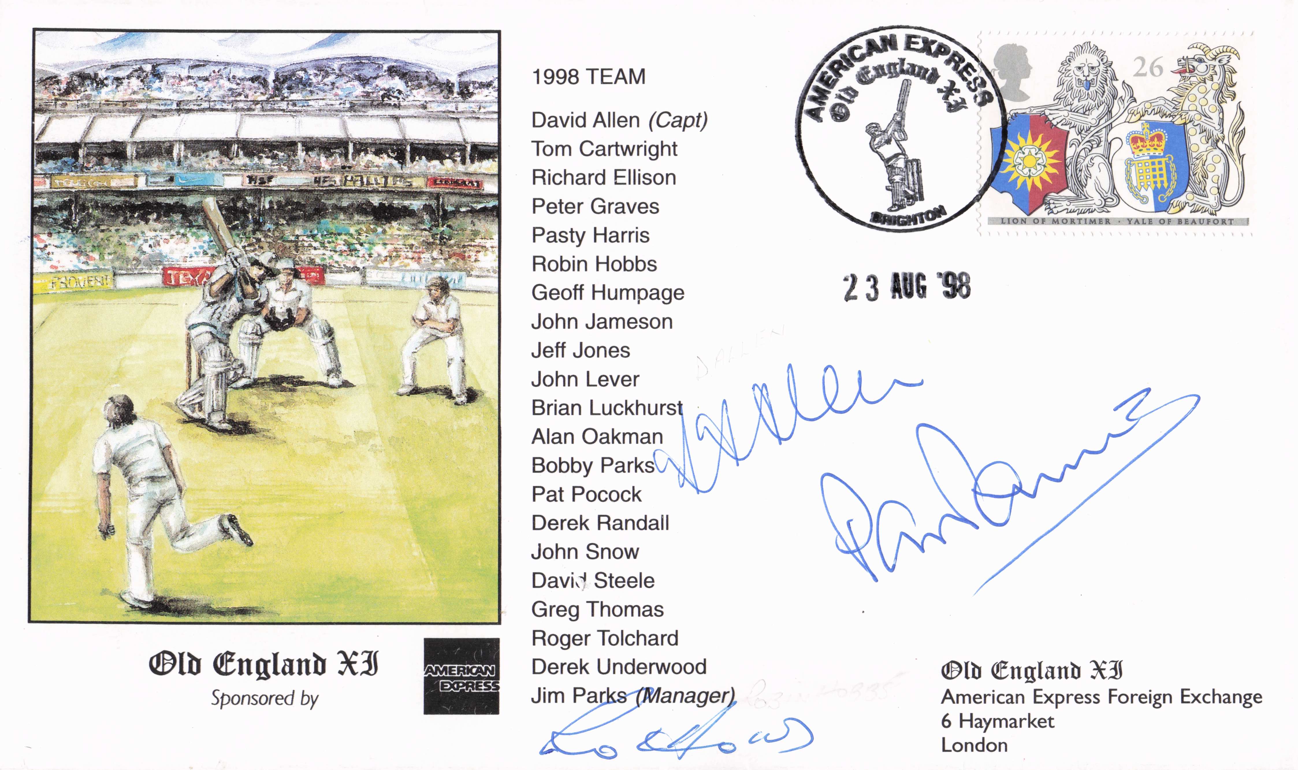 Pat Pocock David Allen Roger Tolchard TRIPLE England Cricket XI Hand Signed FDC