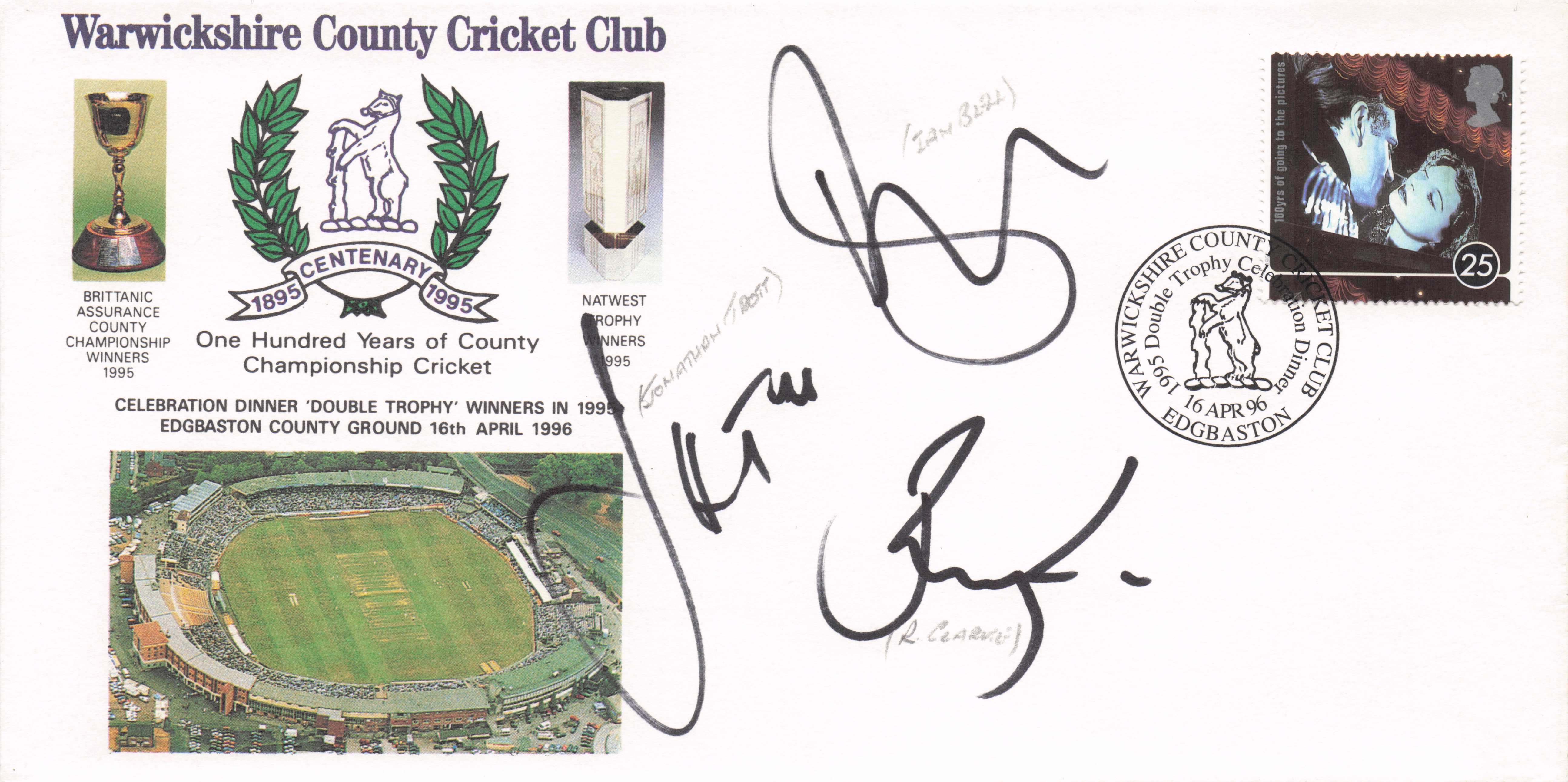 Ian Bell Jonathan Trott Ricki Clarke Warwickshire Cricket TRIPLE 1996 Hand Signed FDC