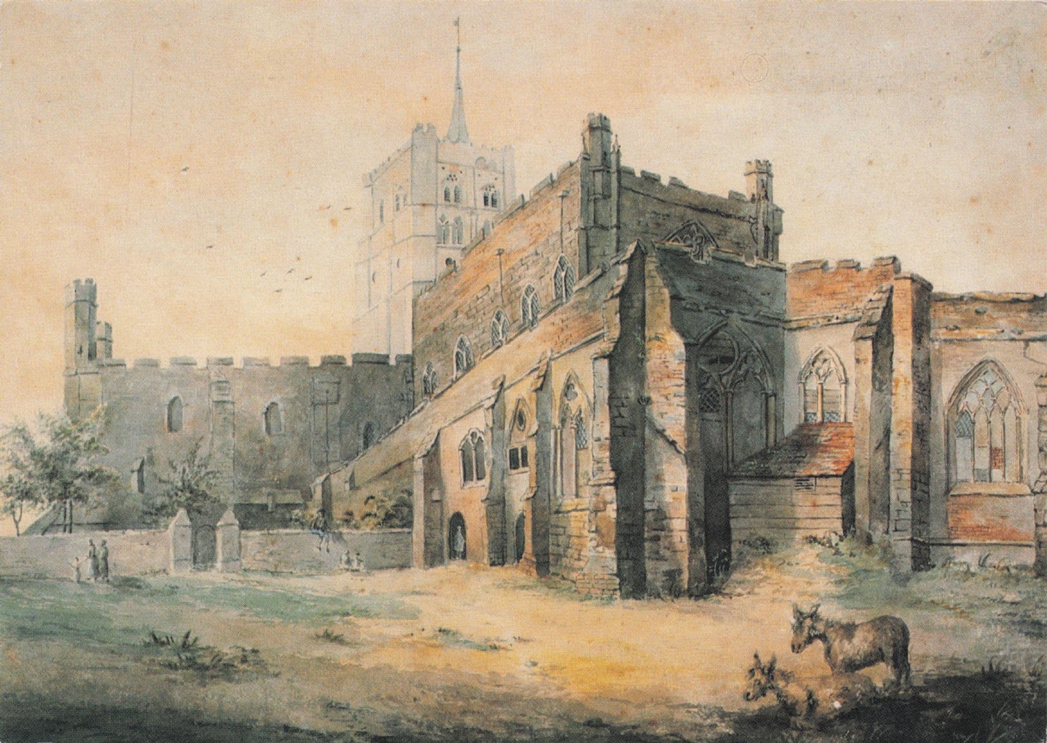 Horses East End St Albans Abbey Herts Victorian Painting Postcard