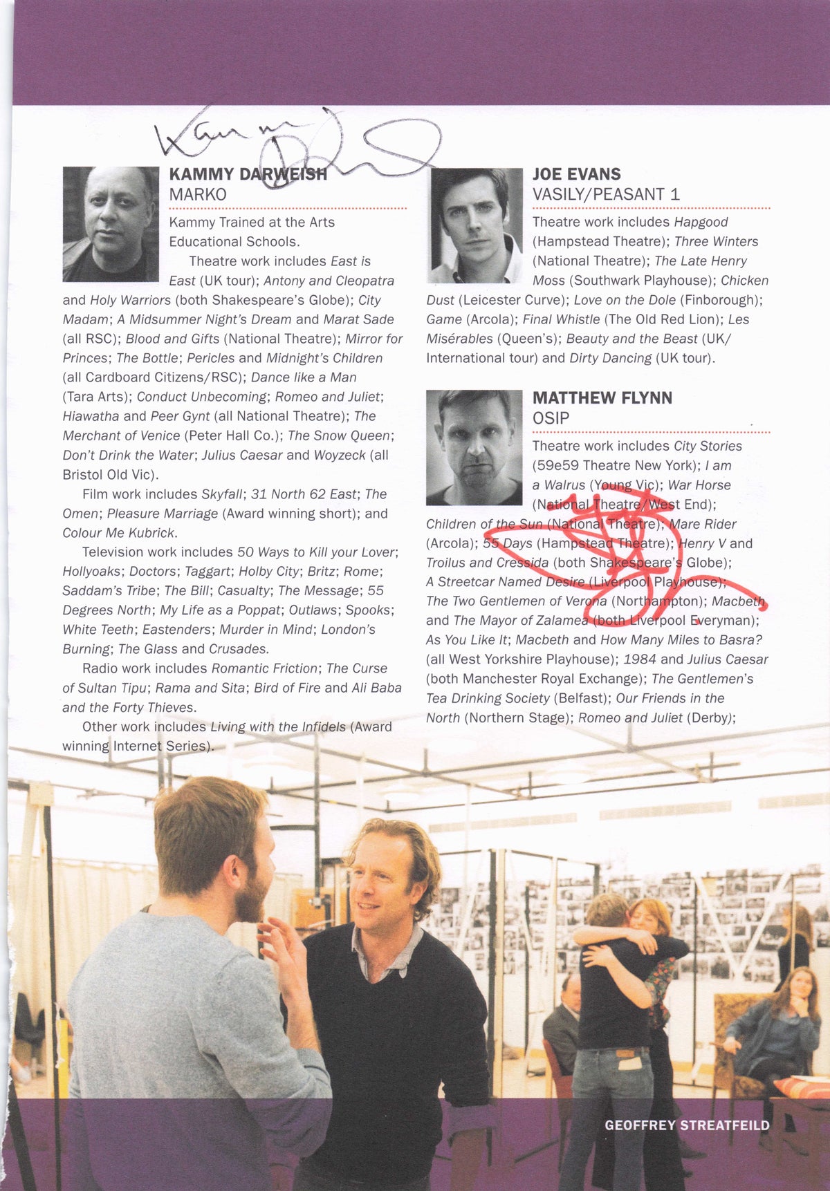 Kammy Darweish Dr Who Spooks Matthew Flynn 2x Hand Signed Theatre Photo Page