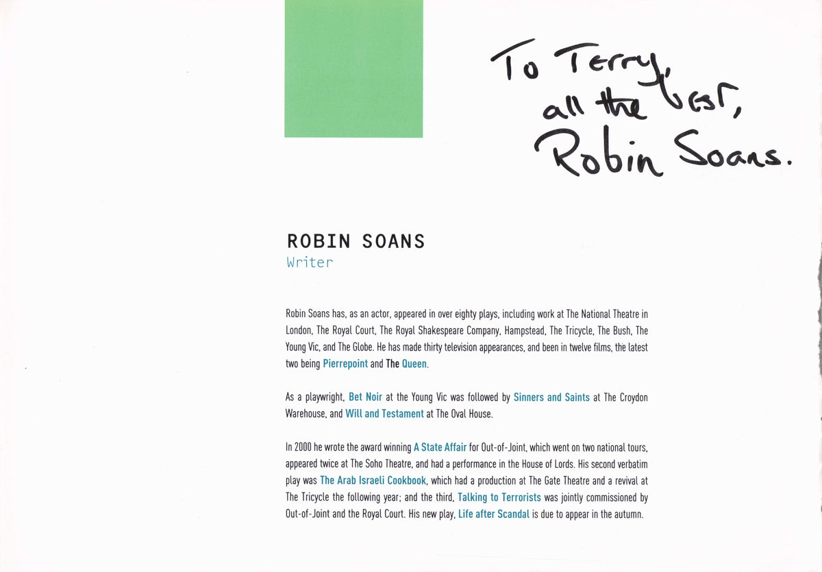 Robin Soans of Ridley Scott's Napoleon The Queen Hand Signed Theatre Page