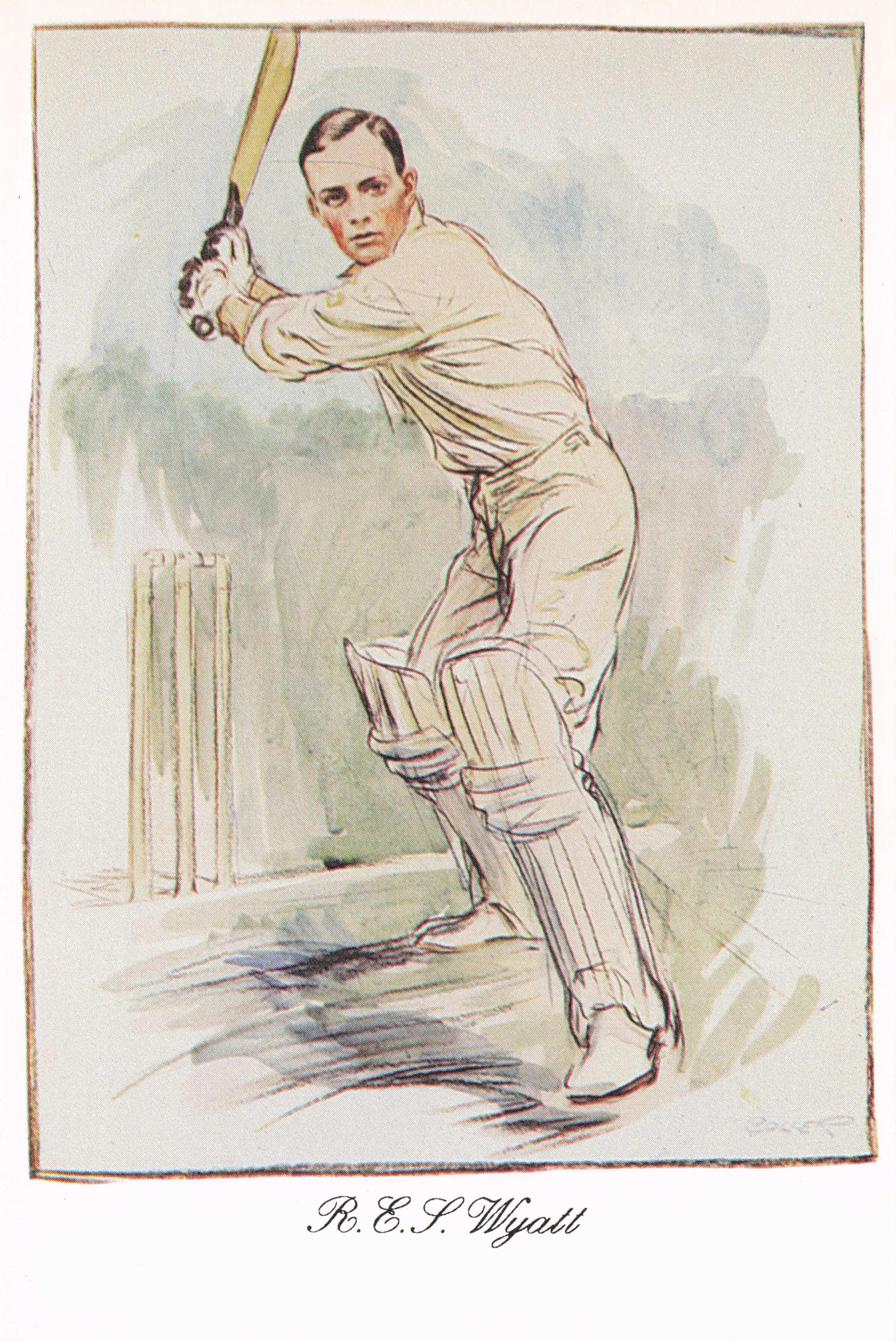 Bob Elliott Wyatt Storey Warwickshire Worcester Cricket Art Painting Postcard