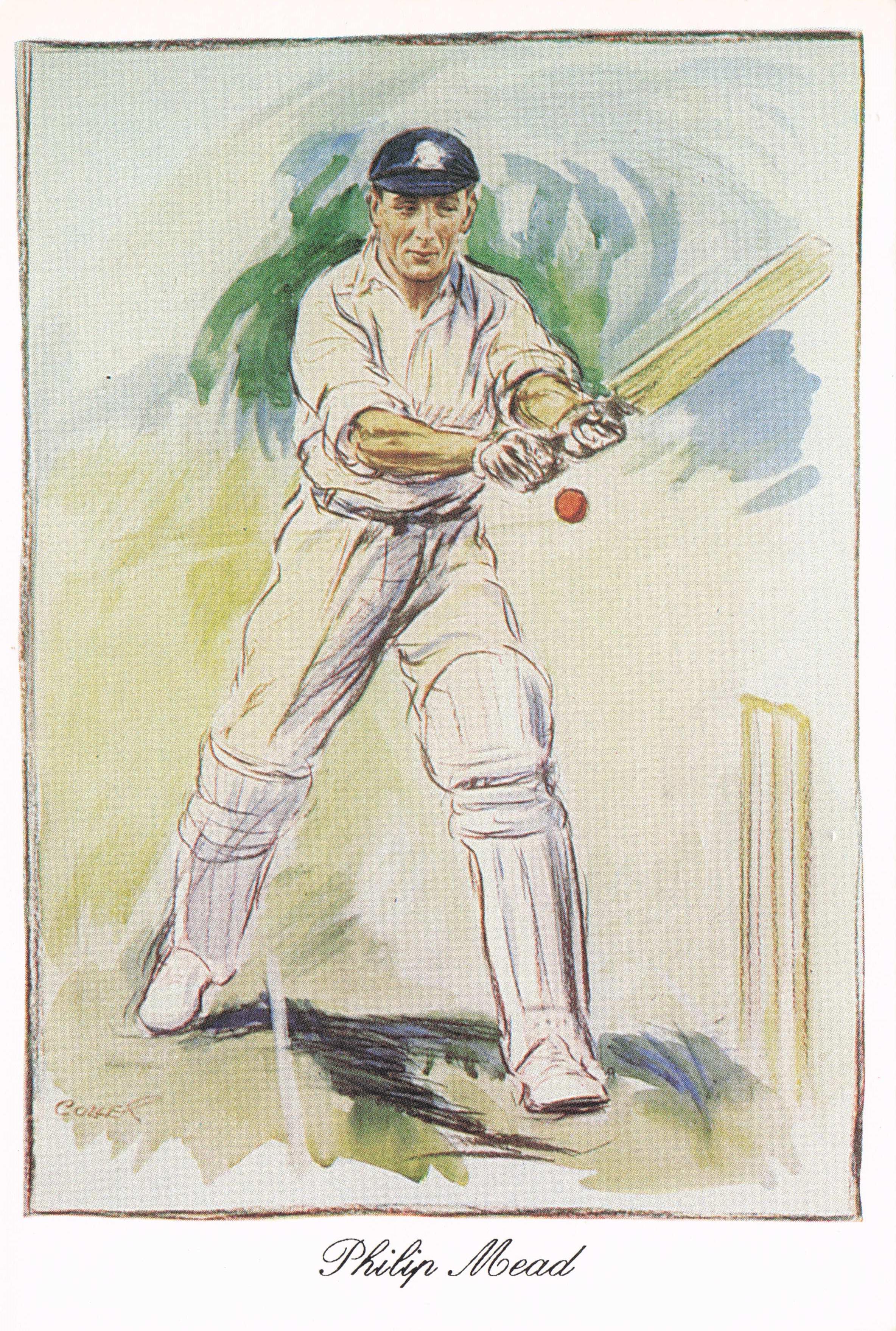 Charles Philip Mead Hampshire Club England Team Cricket Art Painting Postcard