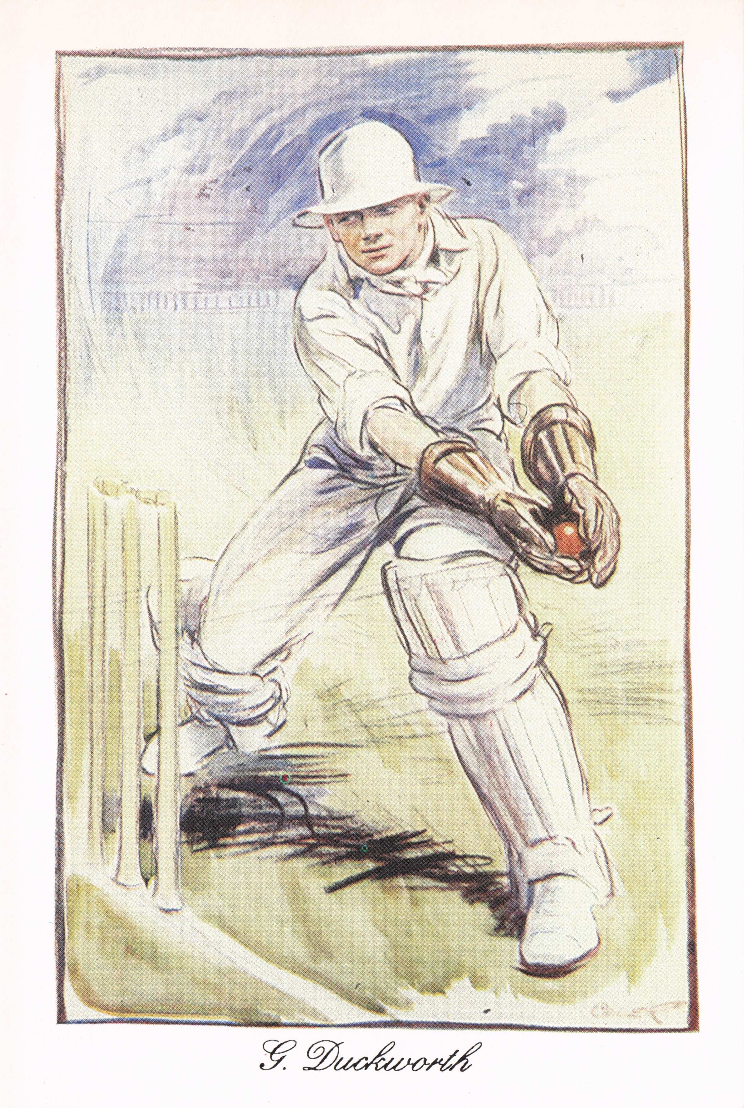 George Duckworth Lancashire Team England Cricket Legend Painting Postcard