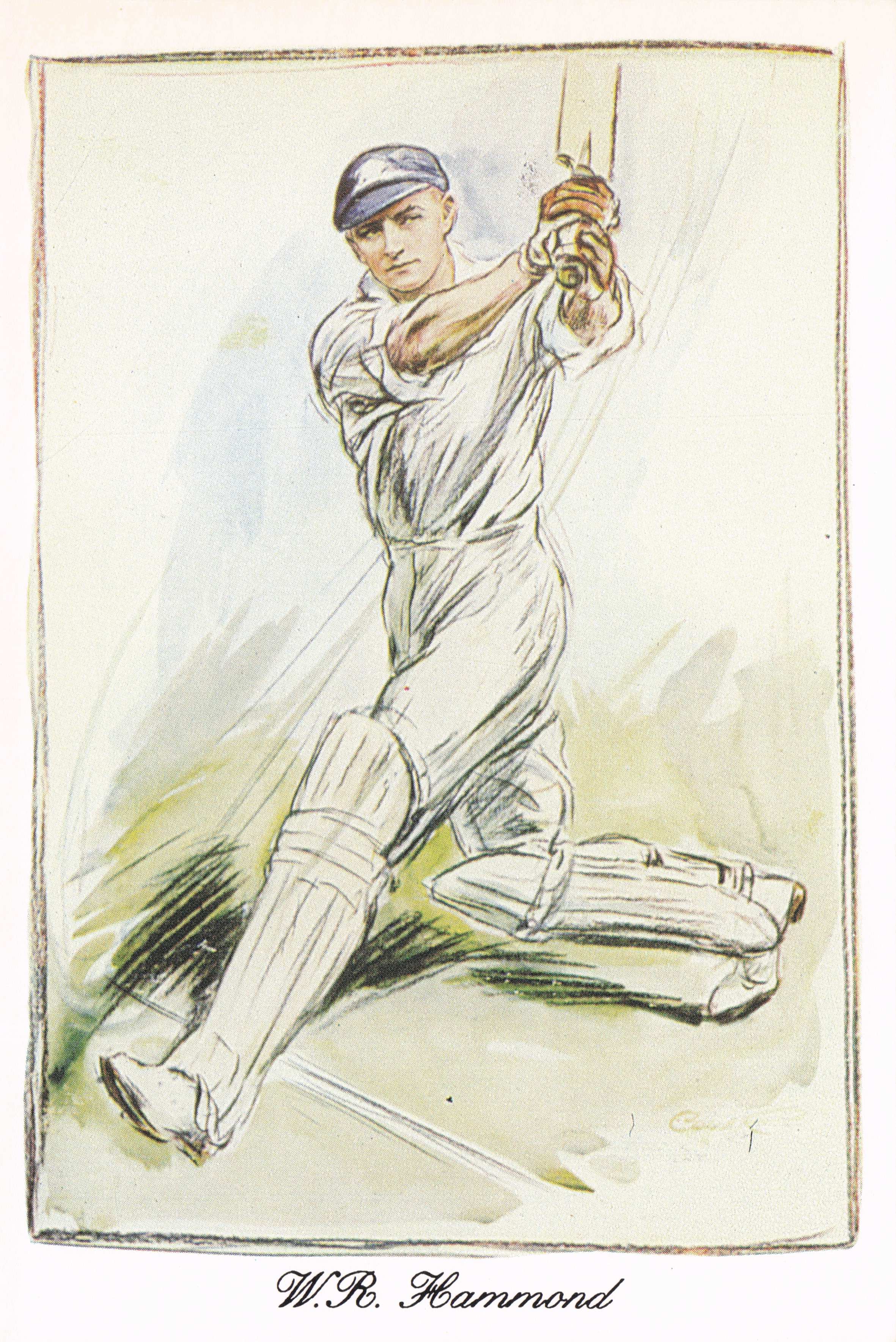 Walter Reginald Hammond Gloucester England Cricket Legend Painting Postcard