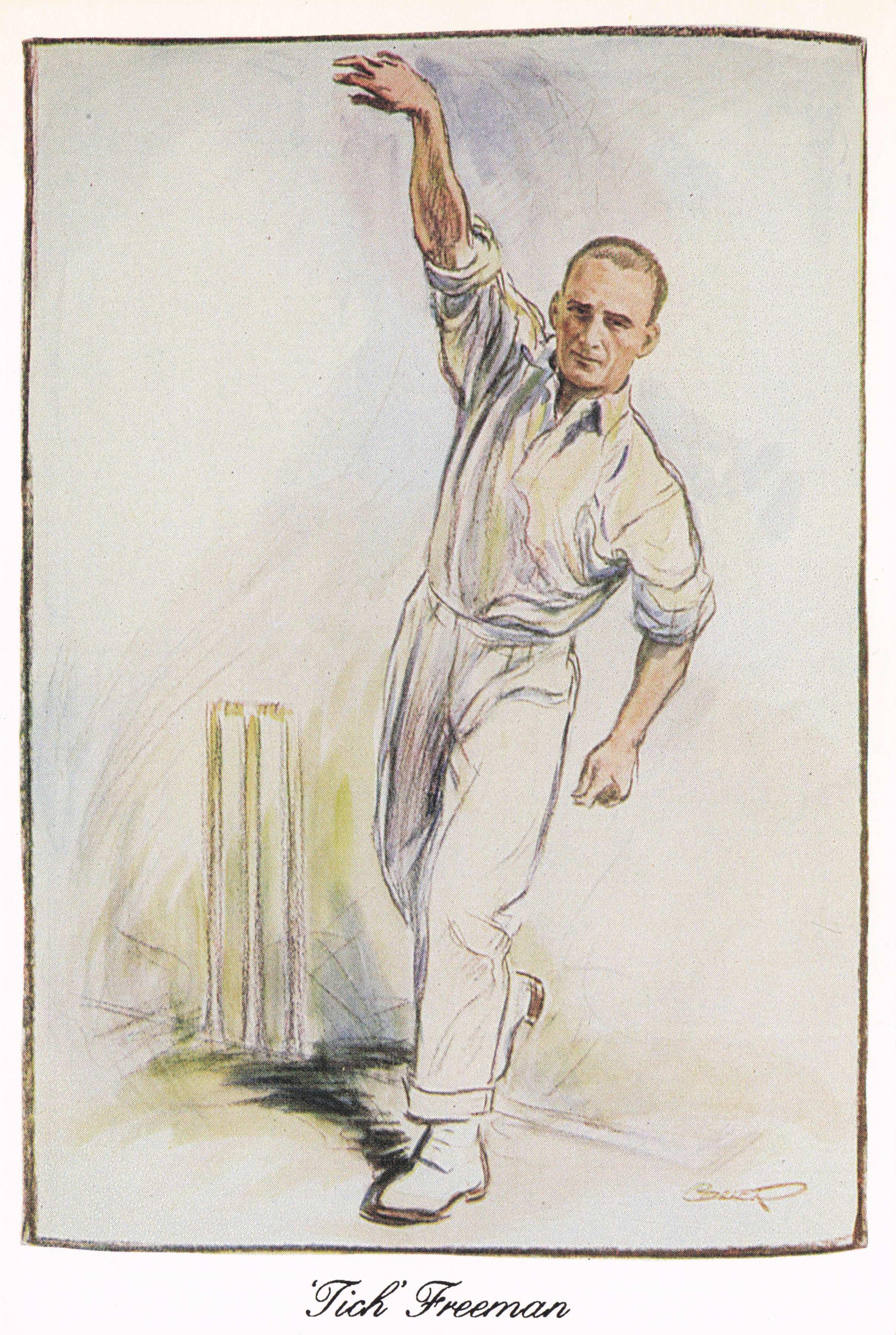 Alfred Tich Freeman Kent England Cricket Team Art Painting Postcard