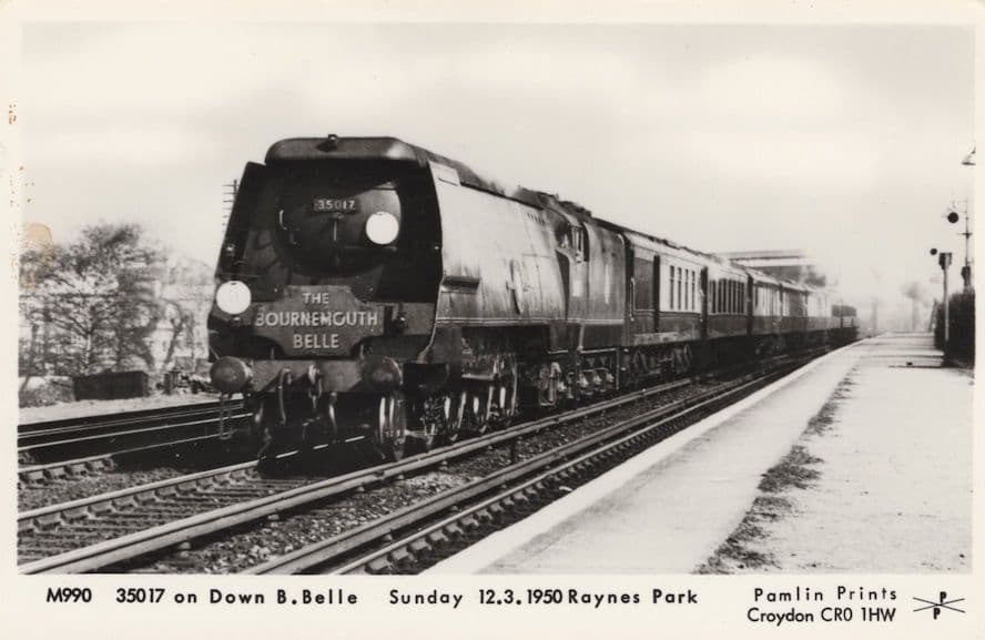 35017 Train on Down Belle at Raynes Park Railway RPC Postcard