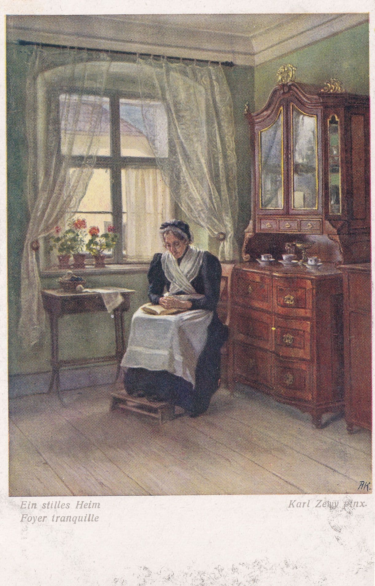 Karl Zewy Ein stilles Heim Donna in Lettura Intern Painting Postcard