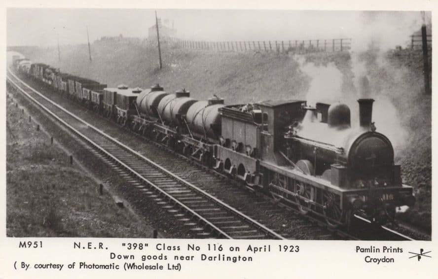 398 Class No. 116 Train Down Goods Nr Darlington Station Postcard
