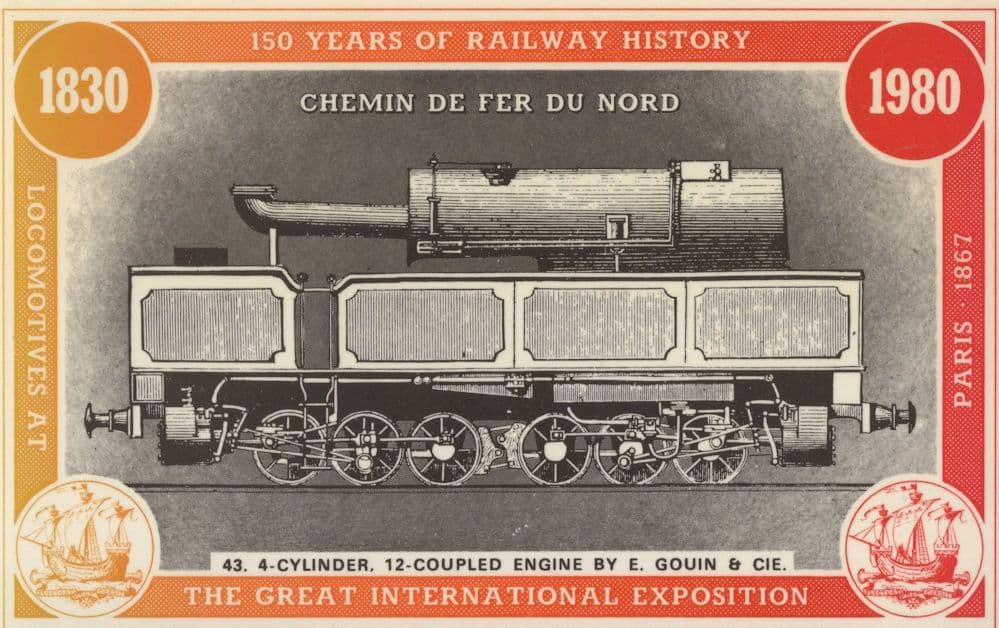 4 Cylinder 12 Coupled Engine By E Gouin & Cie Paris Train Postcard