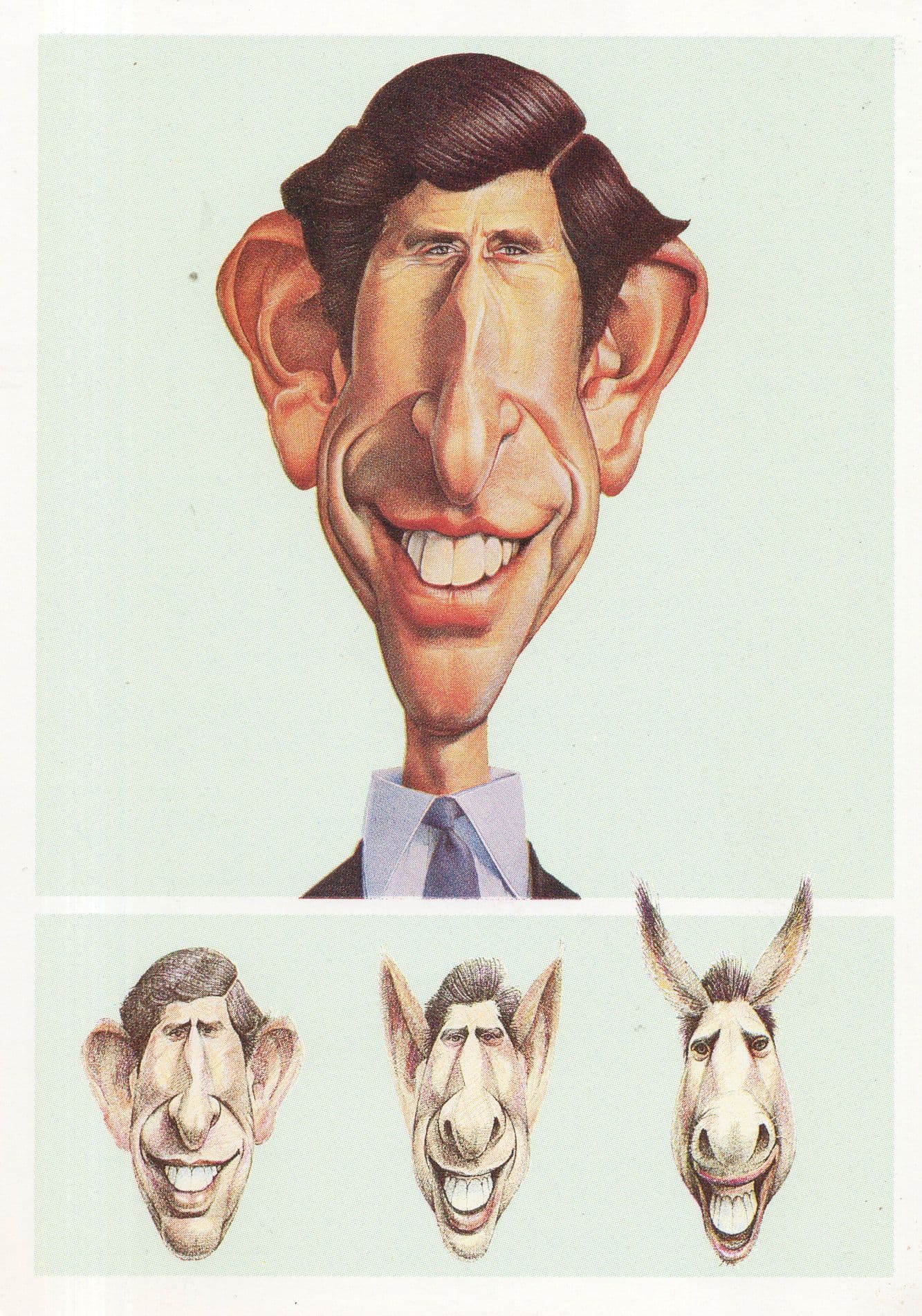 King Prince Charles as Horse Comic Caricature Rare Painting Postcard