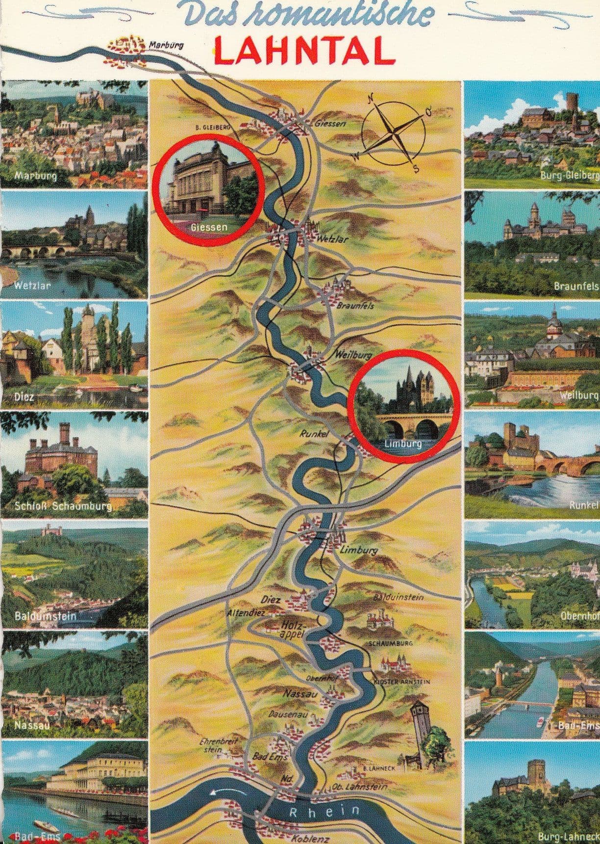 Lahntal German Map Postcard