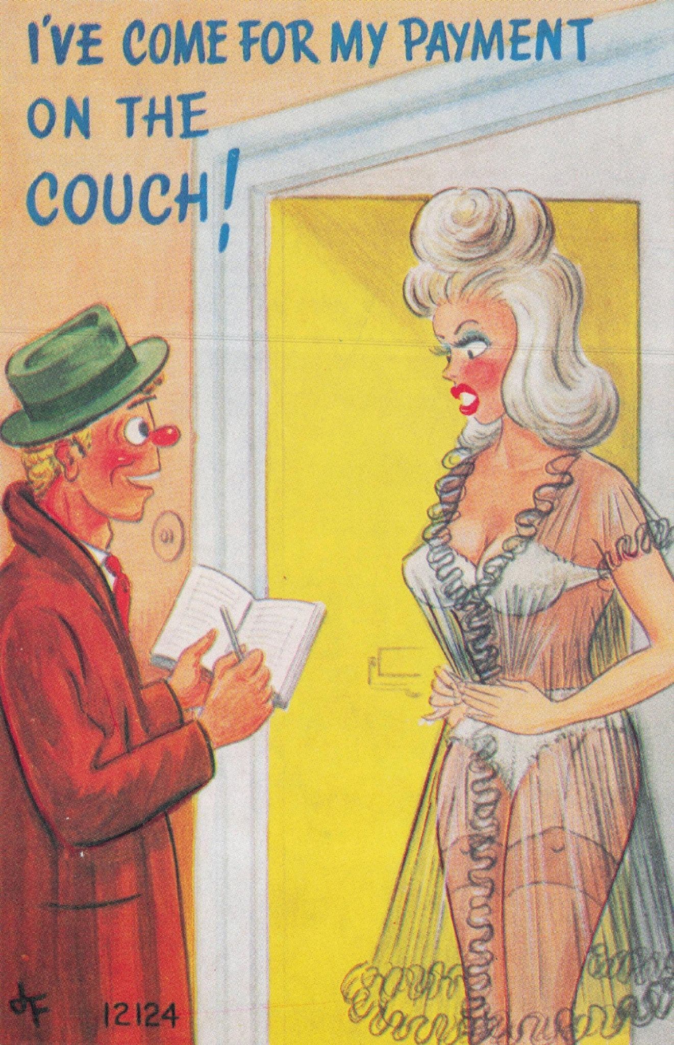 Landlord Wants Sex as Rent From Lady Tenant 1970s Comic Postcard