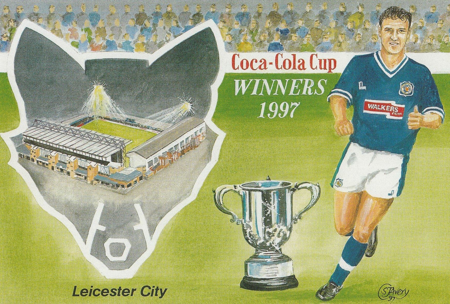 Leicester City Football Club Coca Cola Cup 1997 Painting Postcard