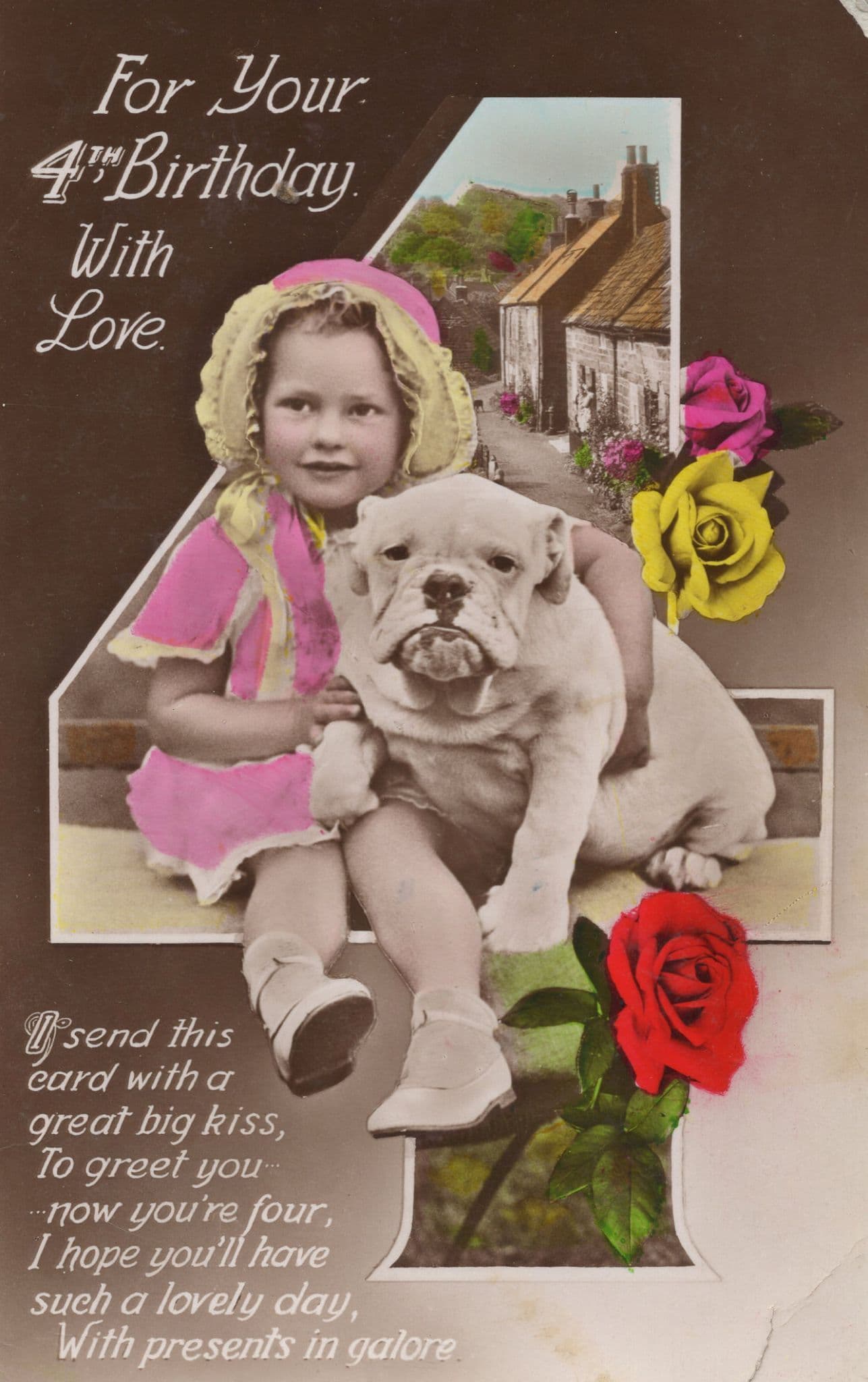 4th Birthday Angry Bulldog Big Kiss From Dog Greetings Postcard