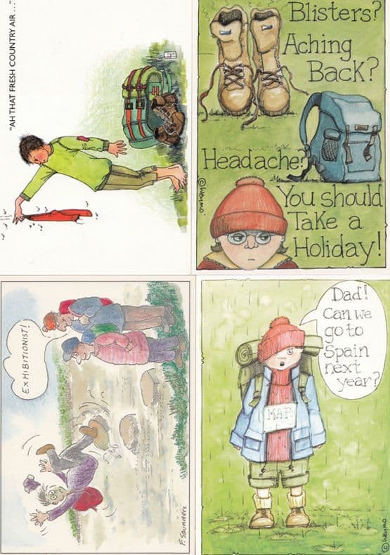 4x Camping Backpacker Comic Humour Postcard Bundle