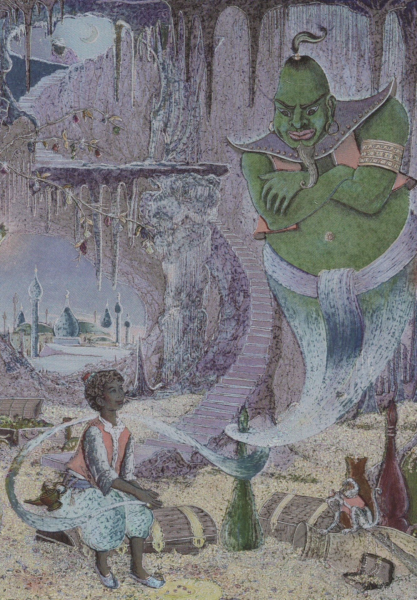 Aladdin Metallic Real Glitter Shine Childrens Fairy Tale Postcard