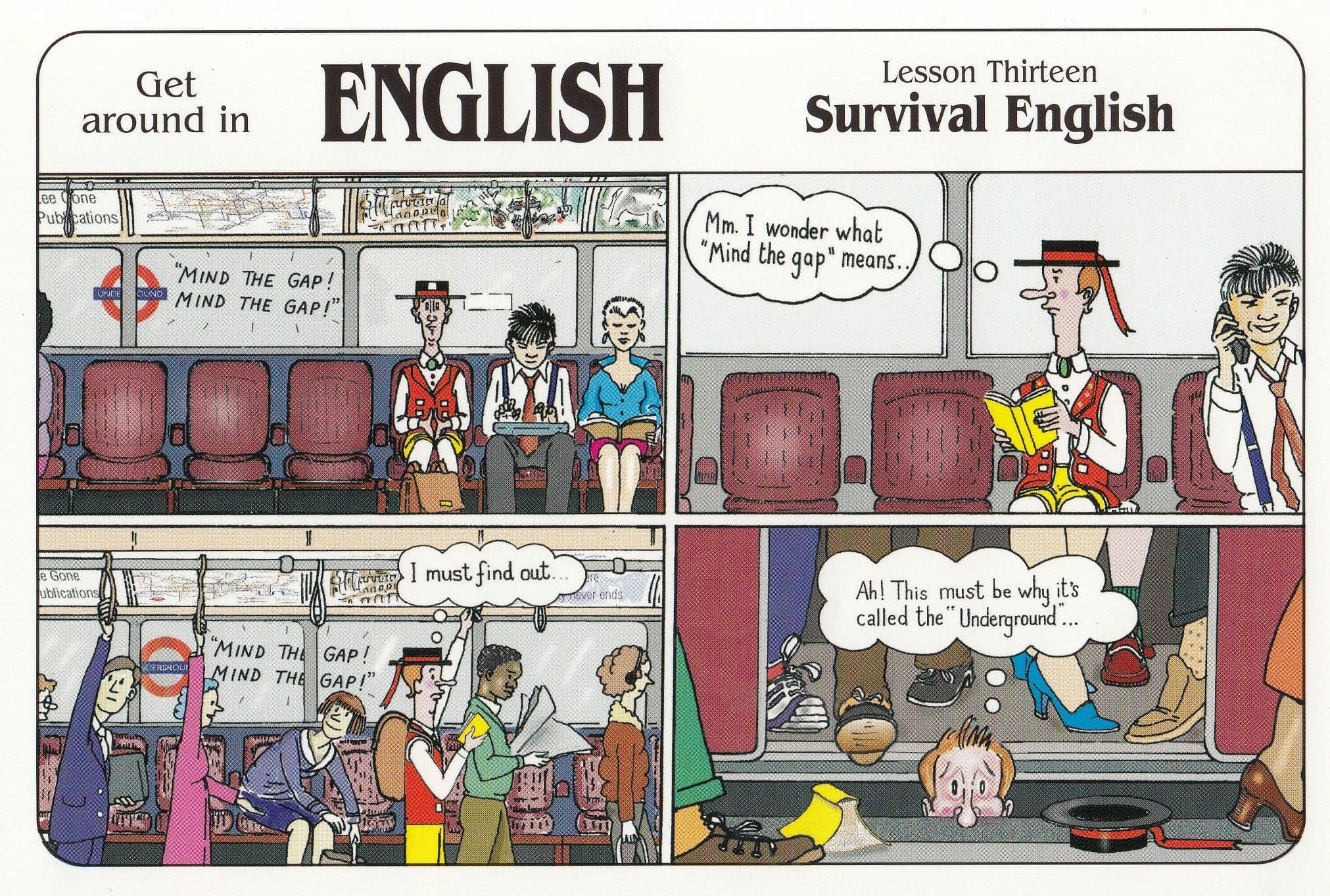 London Tourist Falls Into Mind The Gap Hole On Tube Train Comic Postcard