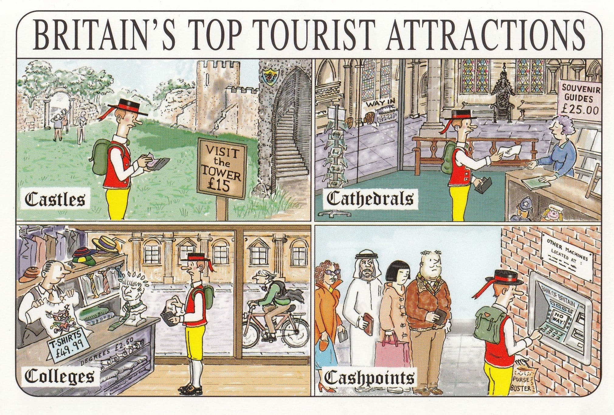 London Tourist Spends All Money On Overpriced Attractions Comic Postcard