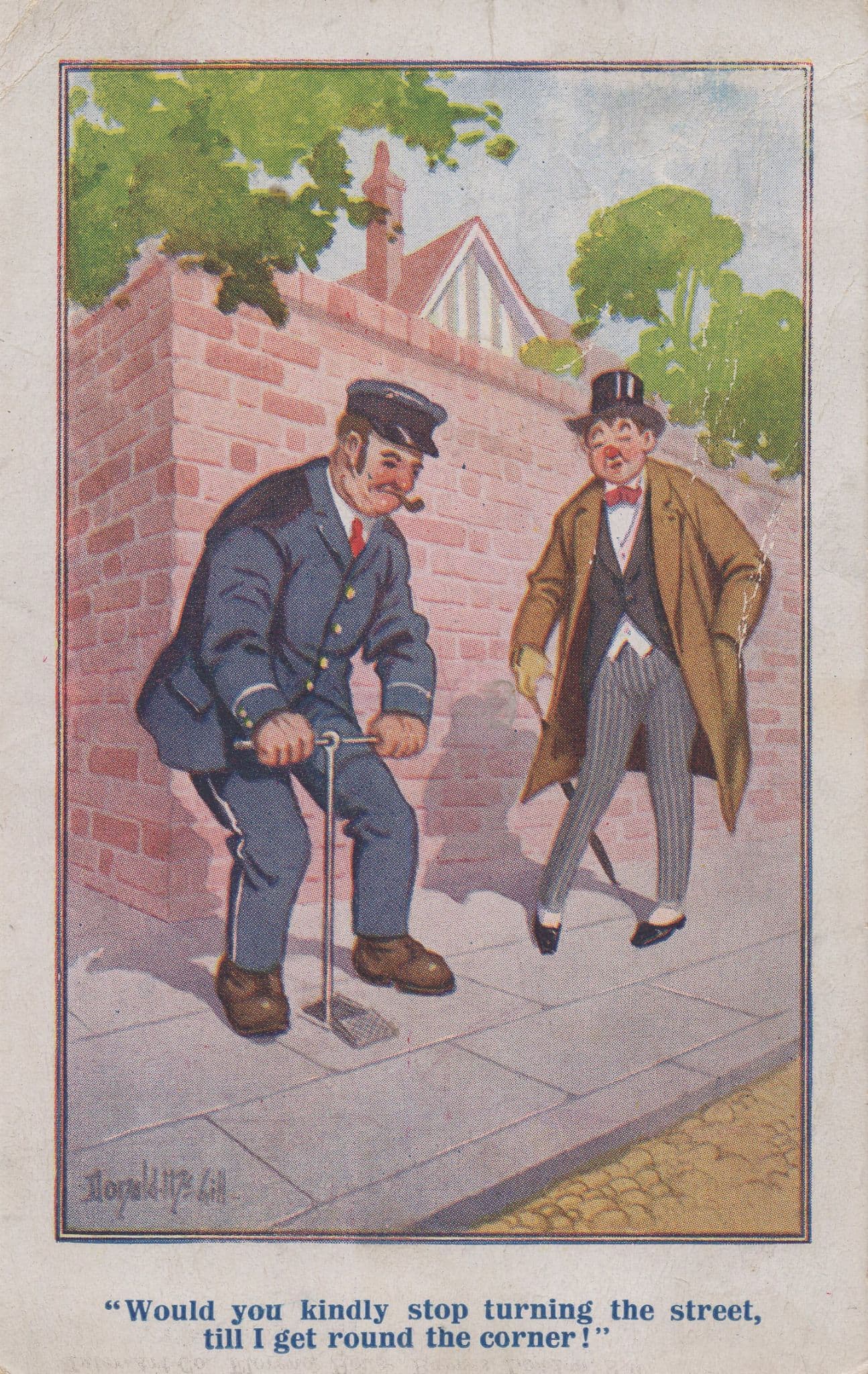 Manhole Road Repair Worker Smoking Pipe Old Comic Postcard