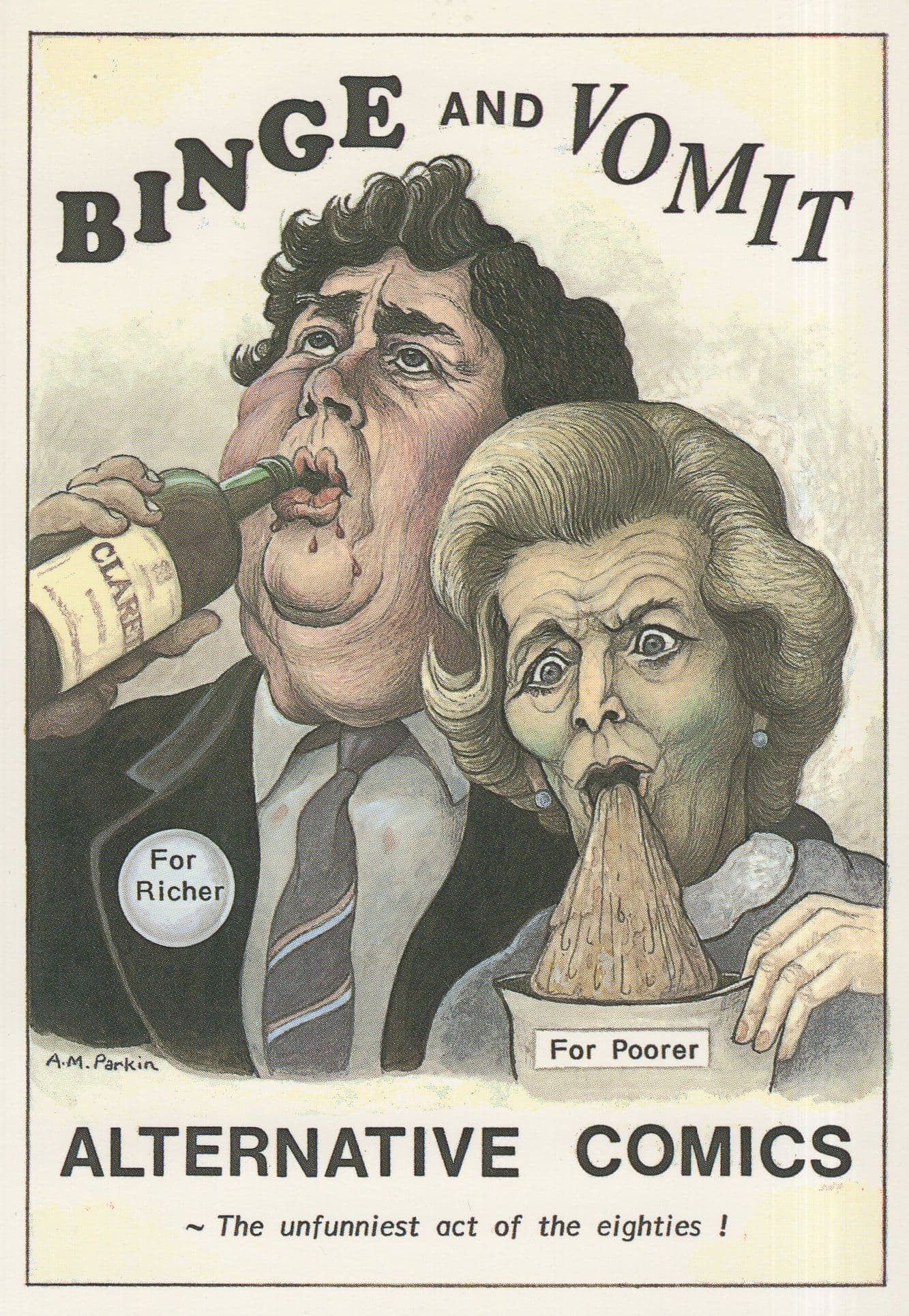 Margaret Thatcher Vomiting Being Sick Hinge & Bracket Comic Postcard