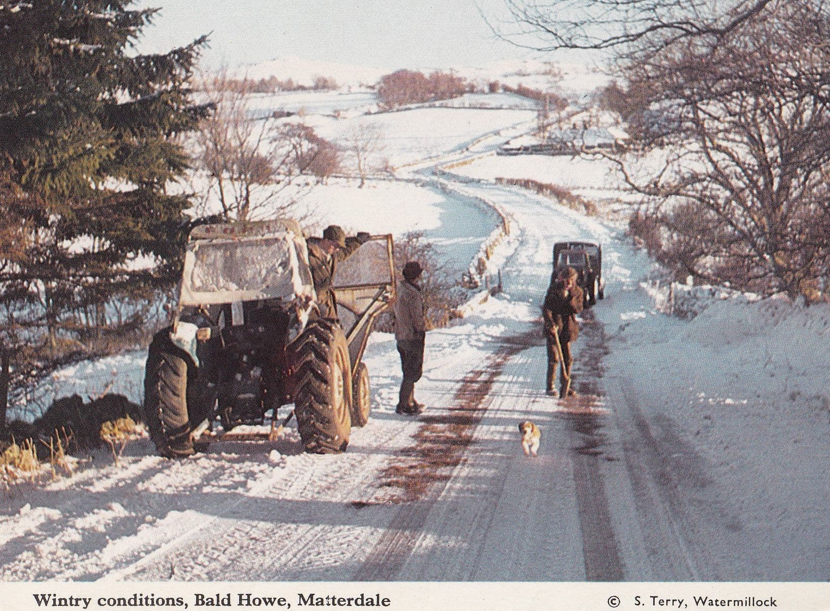 Matterdale at Christmas Tractor Stuck In Snow Cumbria Postcard