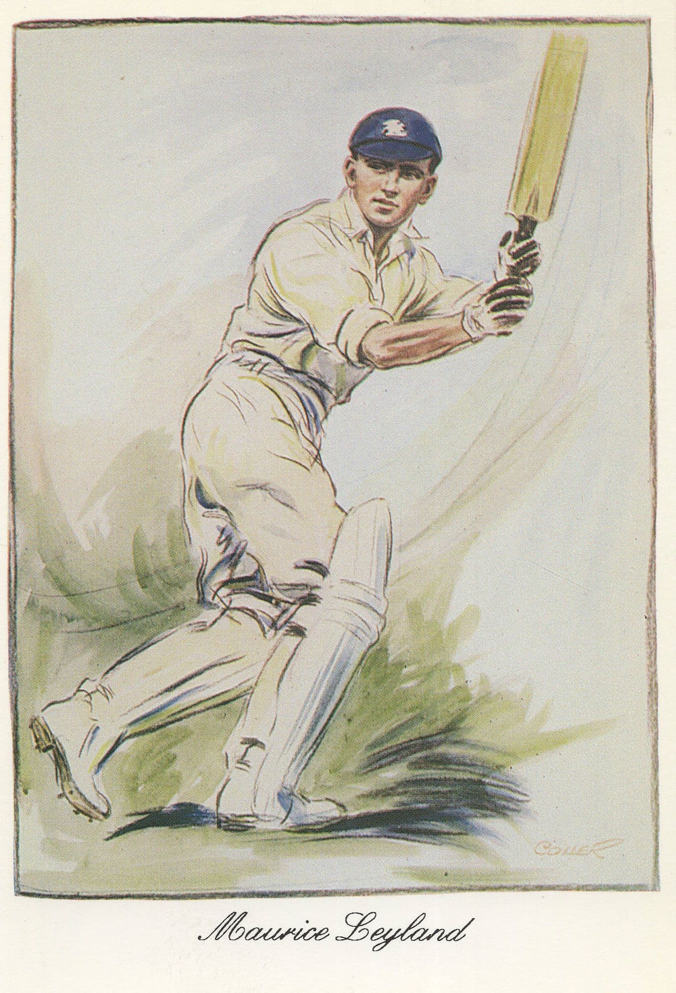 Maurice Leyland Yorkshire England Cricket Team Painting Postcard