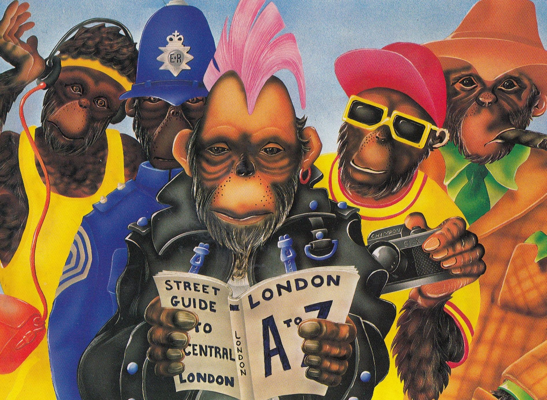 Monkey As Policeman & Motorcyclist London A to Z LGBT Map Comic Postcard