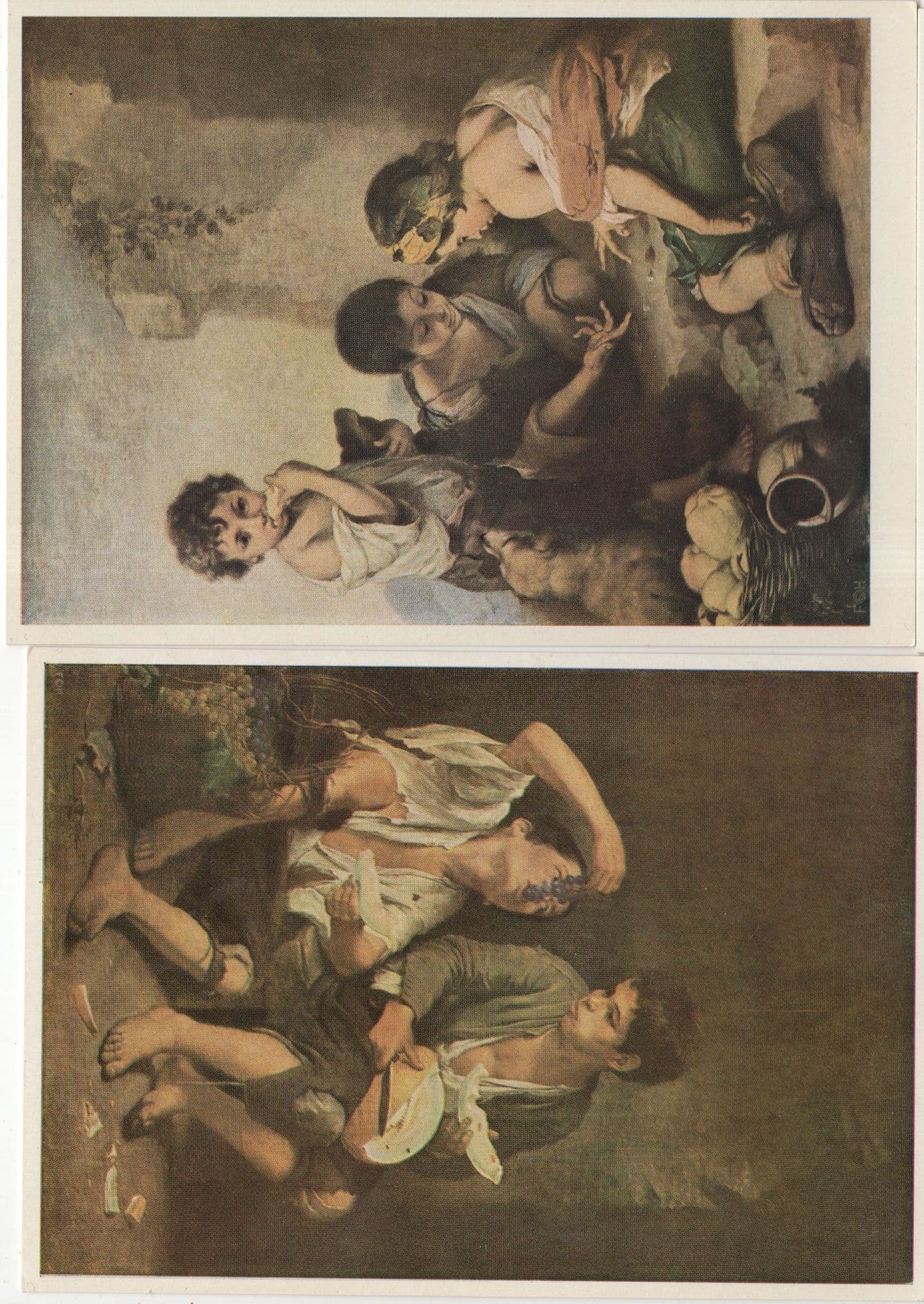 Murillo Dice Throwers Melon & Grape Eaters Rare 2x Painting Postcard