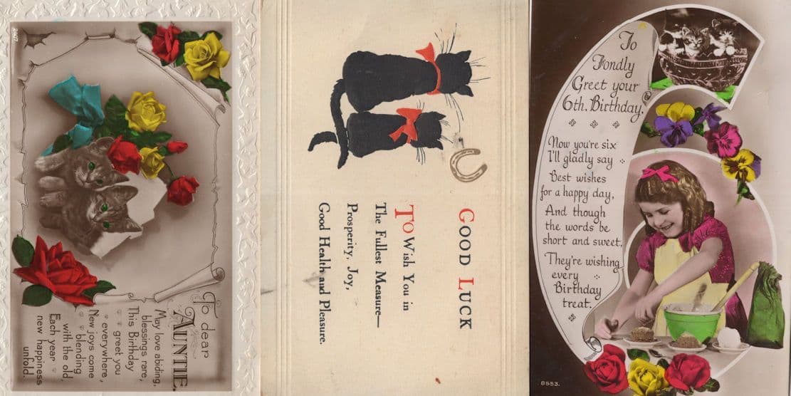 6th Birthday Kitten Cookery Chocolate Pudding Cats RPC 3x Postcard s