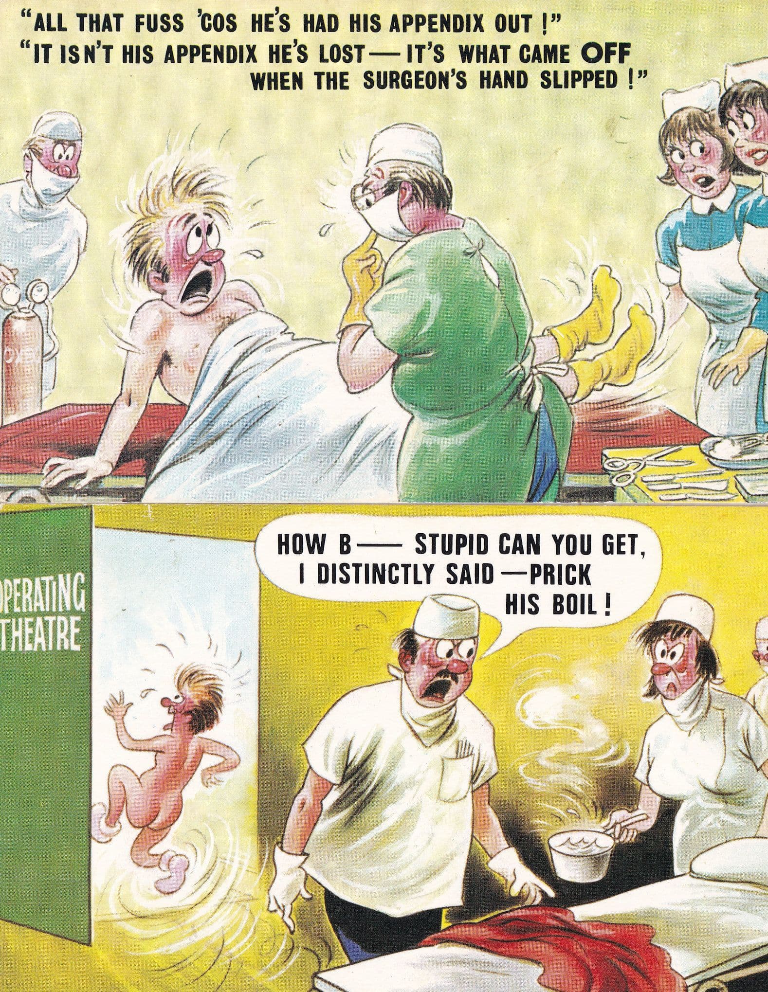 Operating Theatre Doctor Hospital 2x Comic Postcard s
