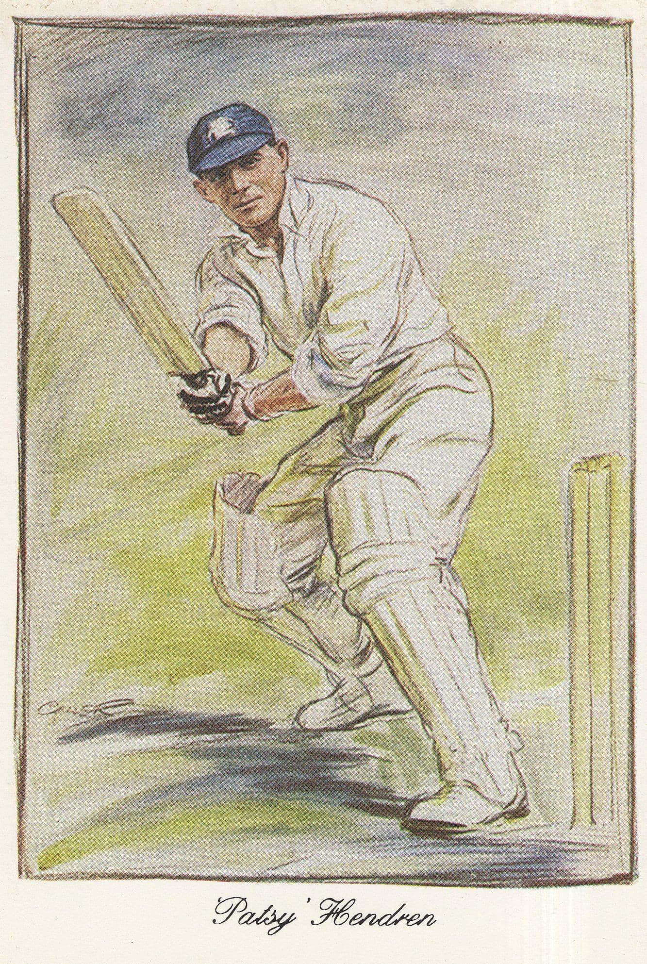 Patsy Hendren Middlesex England Cricket Painting Postcard
