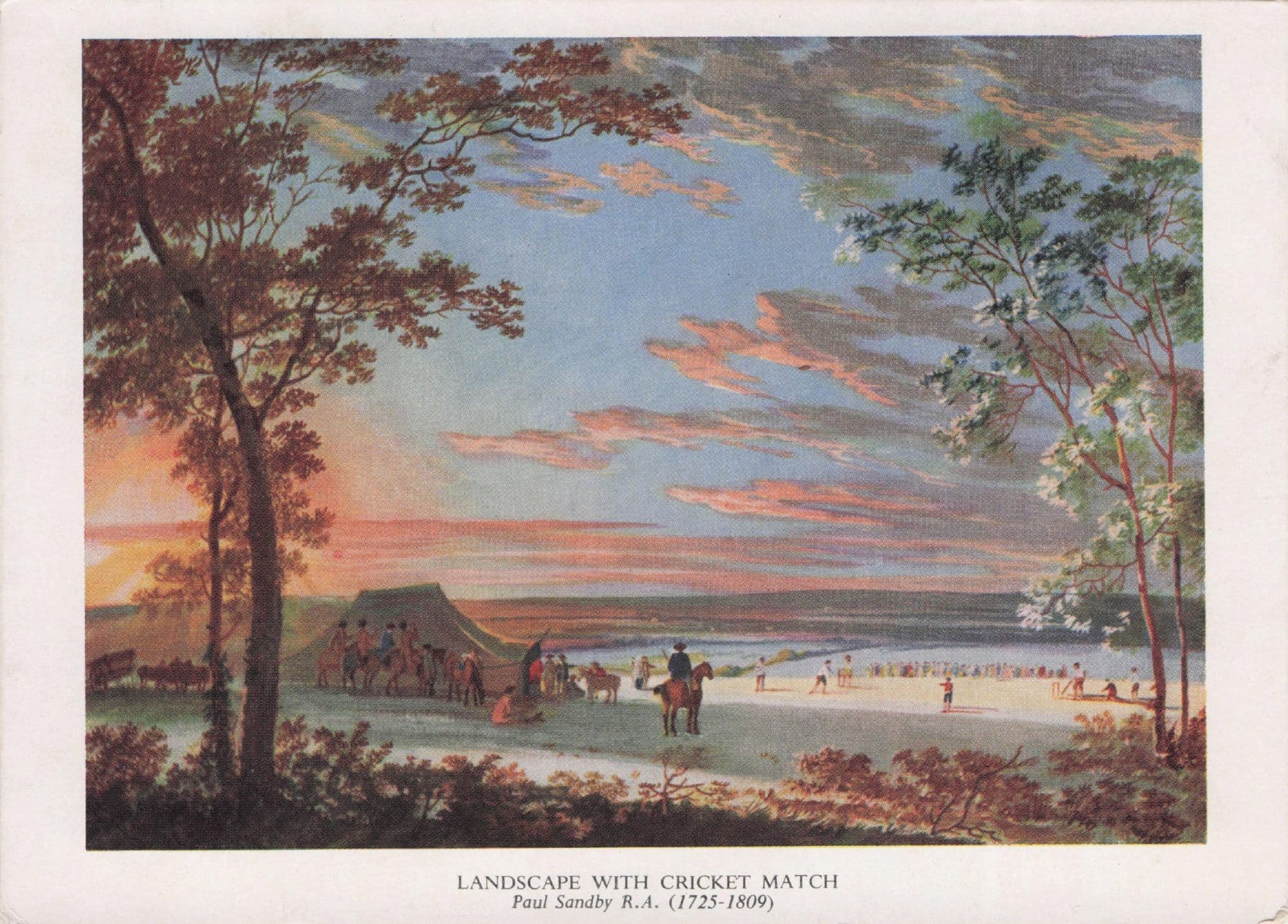 Paul Sandby Landscape With Cricket Match Painting Postcard