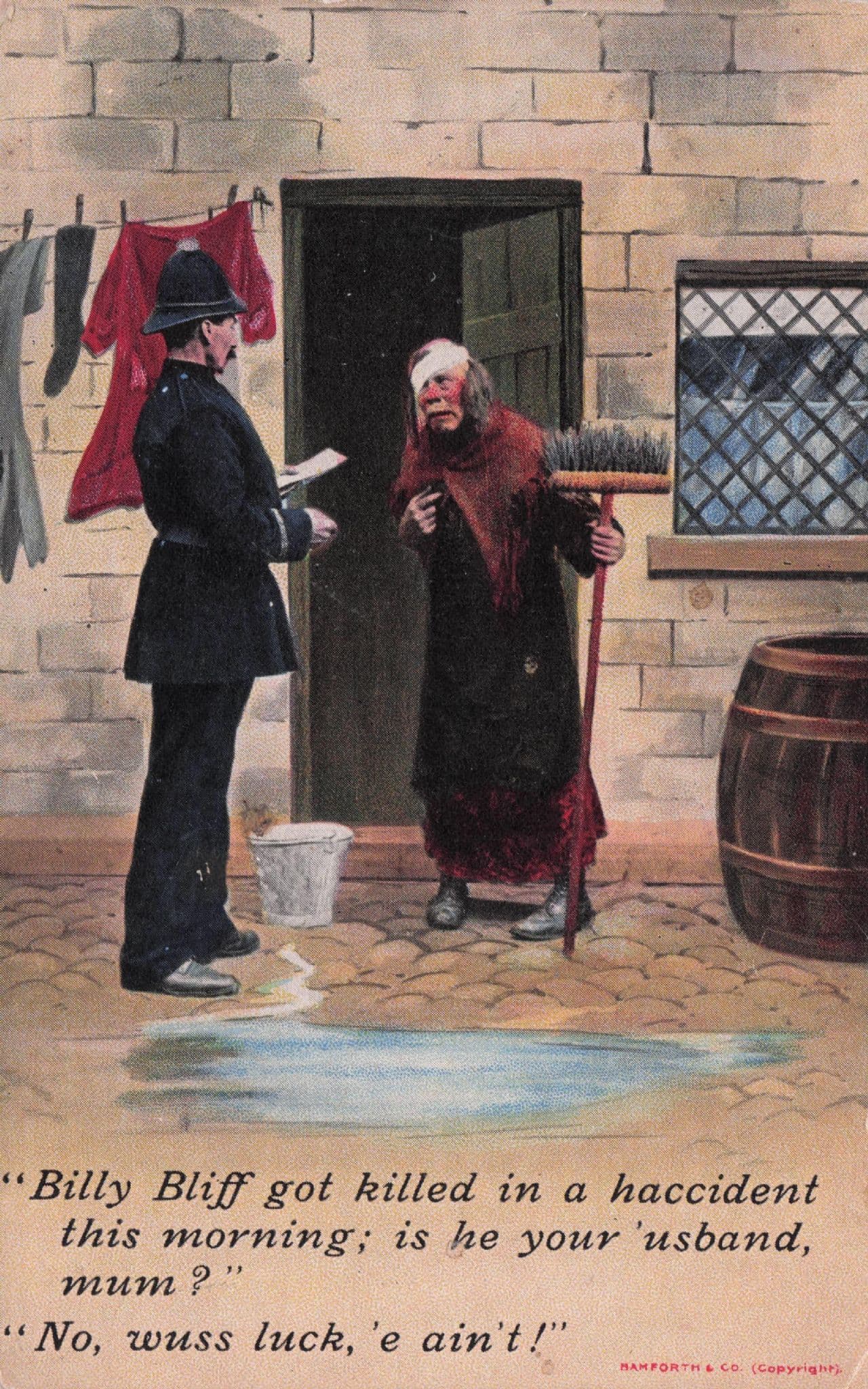 Policeman Investigating Murder Old Lady Brook Antique Comic Postcard