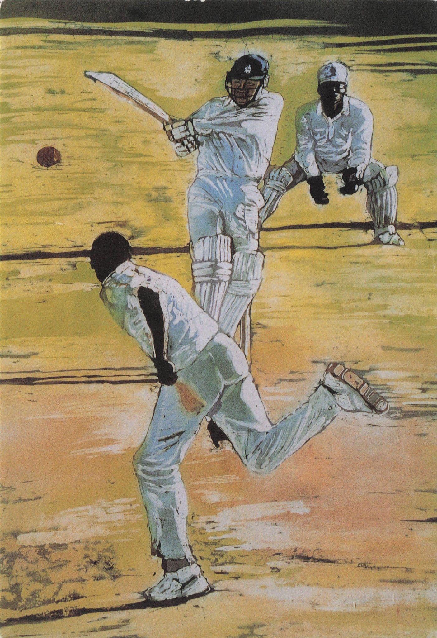 80 In Antigua Possibly Viv Richards Cricket Painting Postcard