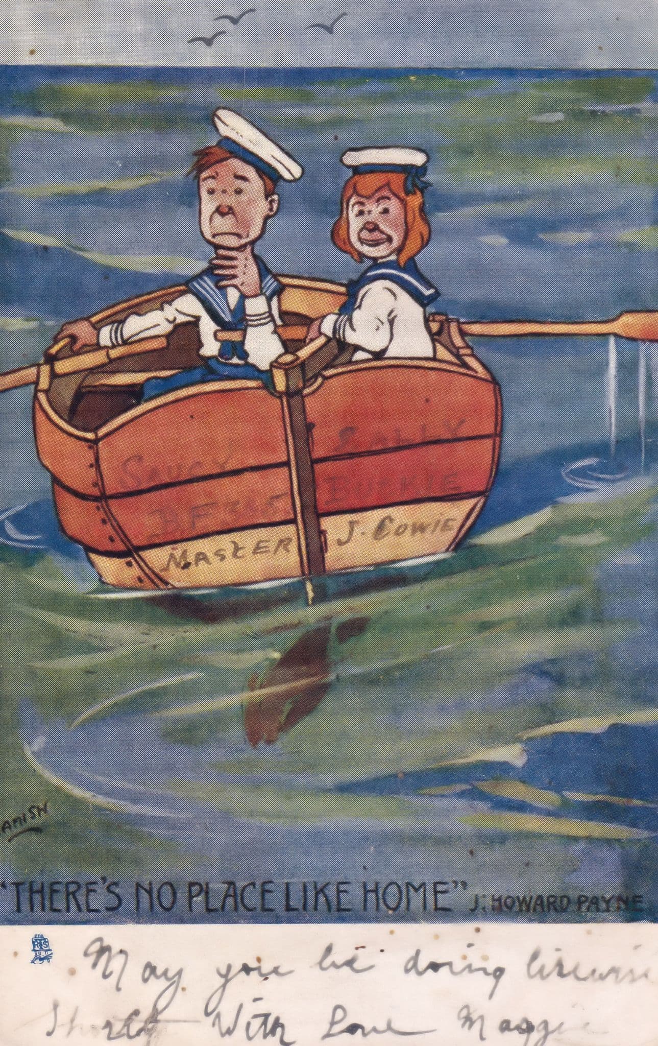 Sailor There's No Place Like Home Lifeboat Antique 1904 Comic Postcard