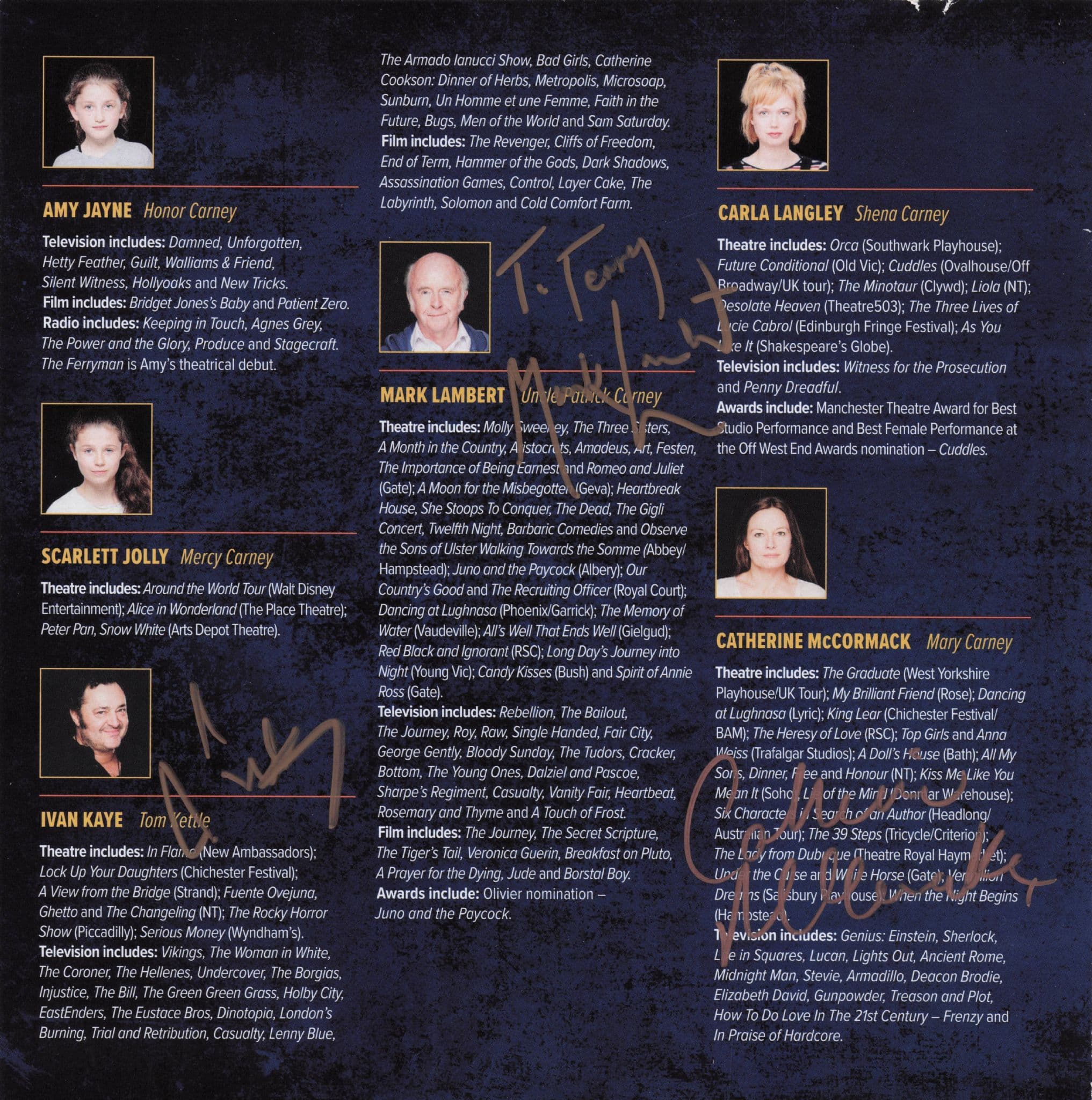 Sarah Greene Ivan Kaye Mark Lambert Catherine McCormack 4x Hand Signed Theatre Page