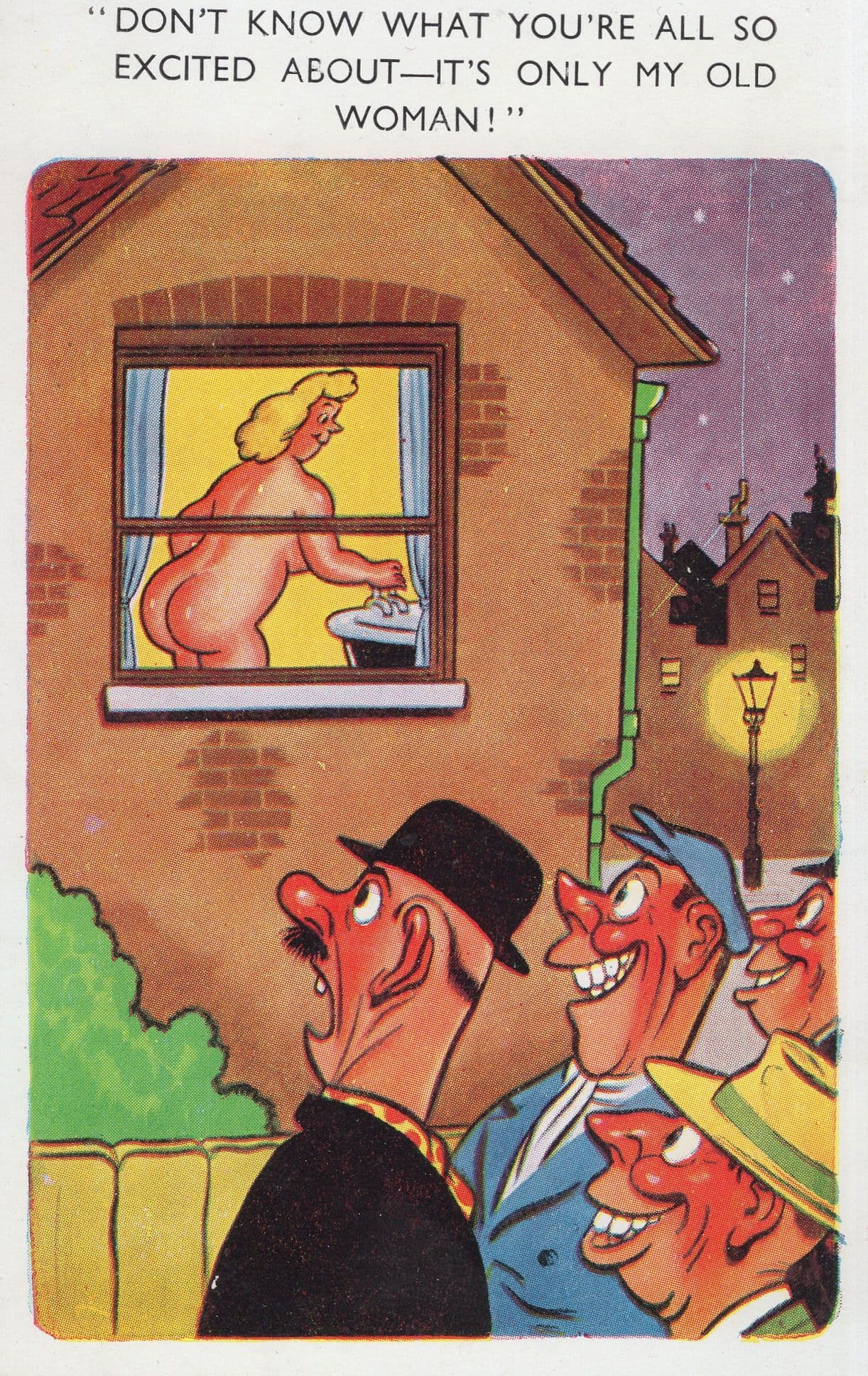Sexy Fat Lady Taking A Bath Bathing Voyeur Old Comic Postcard