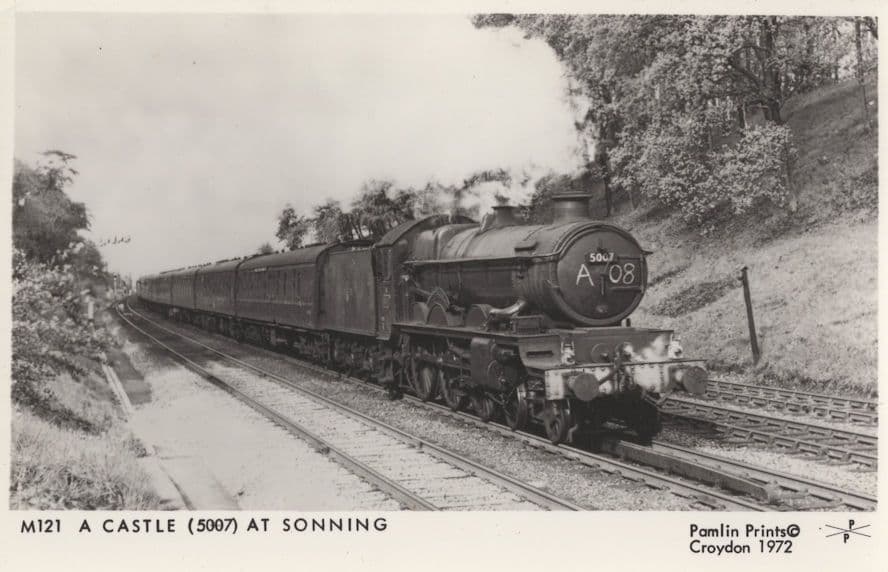 A 5007 Castle Train at Sonning London Real Photo Railway Postcard