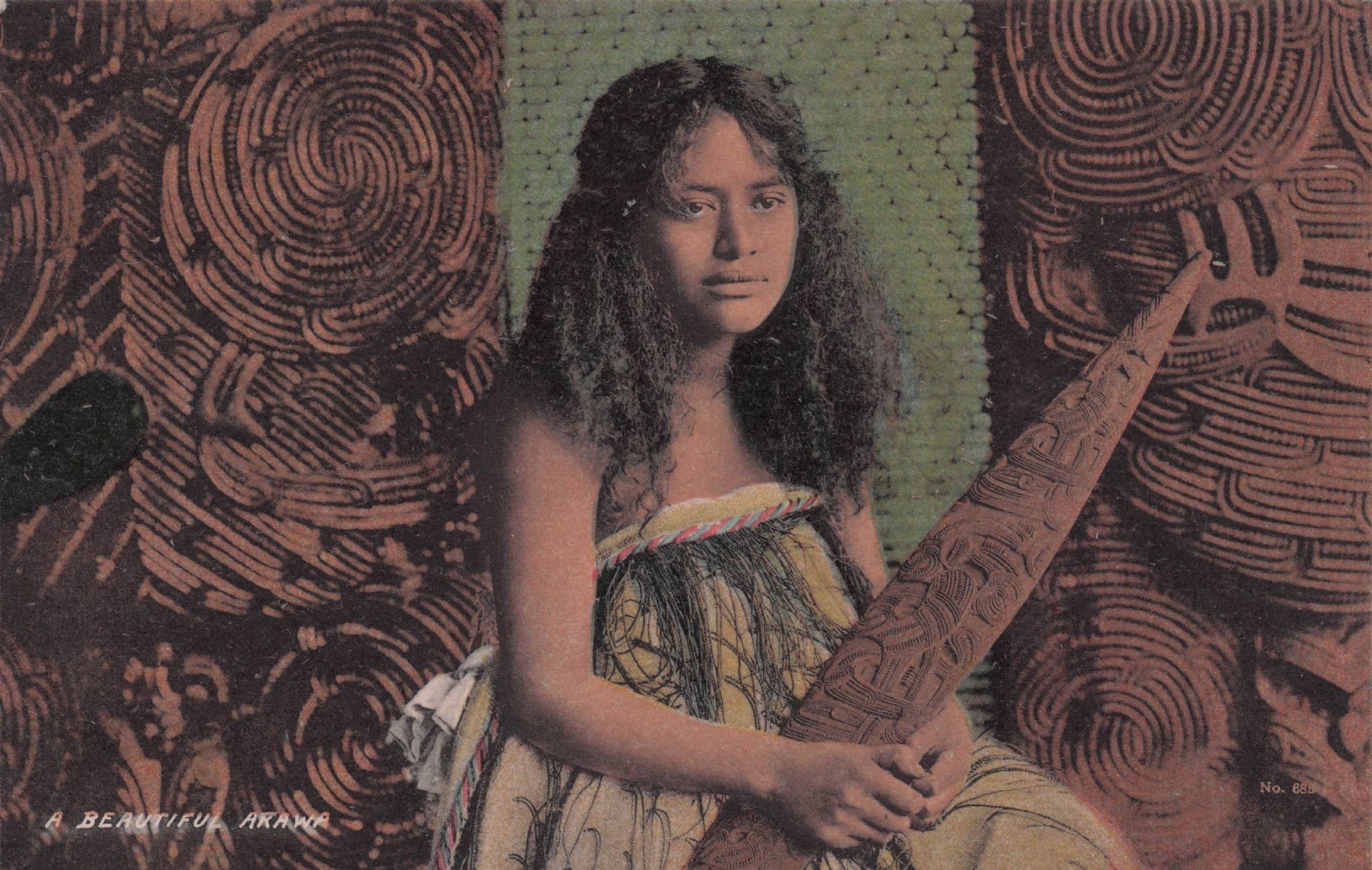 A Beautiful Maori Woman & Her Weapon Wellington New Zealand Old Postcard