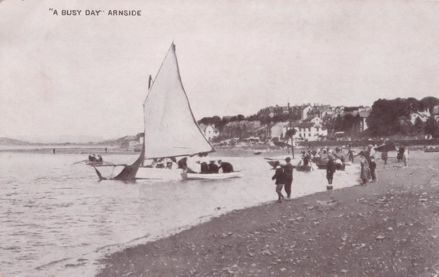 A Busy Day Arnside Sailing Antique Cumbria Postcard