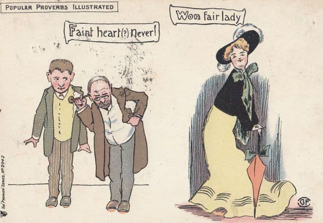 A Fair Heart Wins A Lady Antique Proverbs Fashion Old Comic Postcard