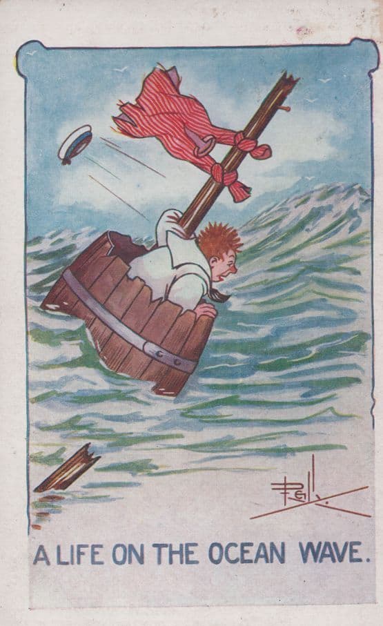 A Life On The Ocean Wave WW1 War Comic Disaster At Sea Postcard