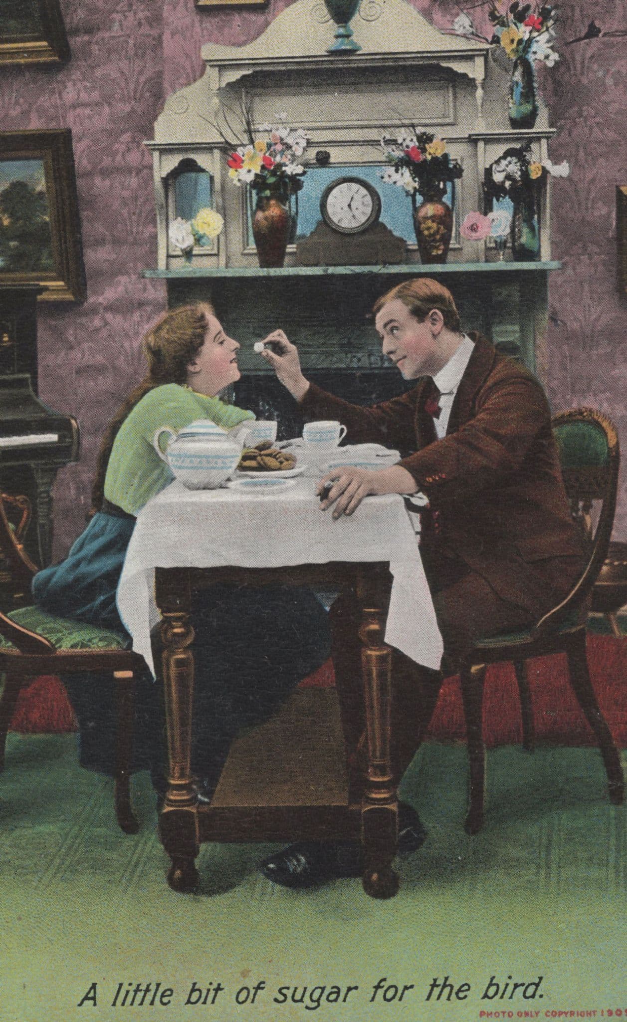 A Little Spoonful Bit Of Sugar For The Bird Risque Old Comic Postcard
